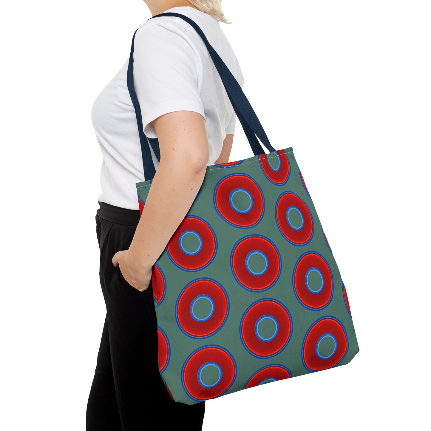 Lumpy Beach/Tote Bag - red vivid donuts w/Fenway green background