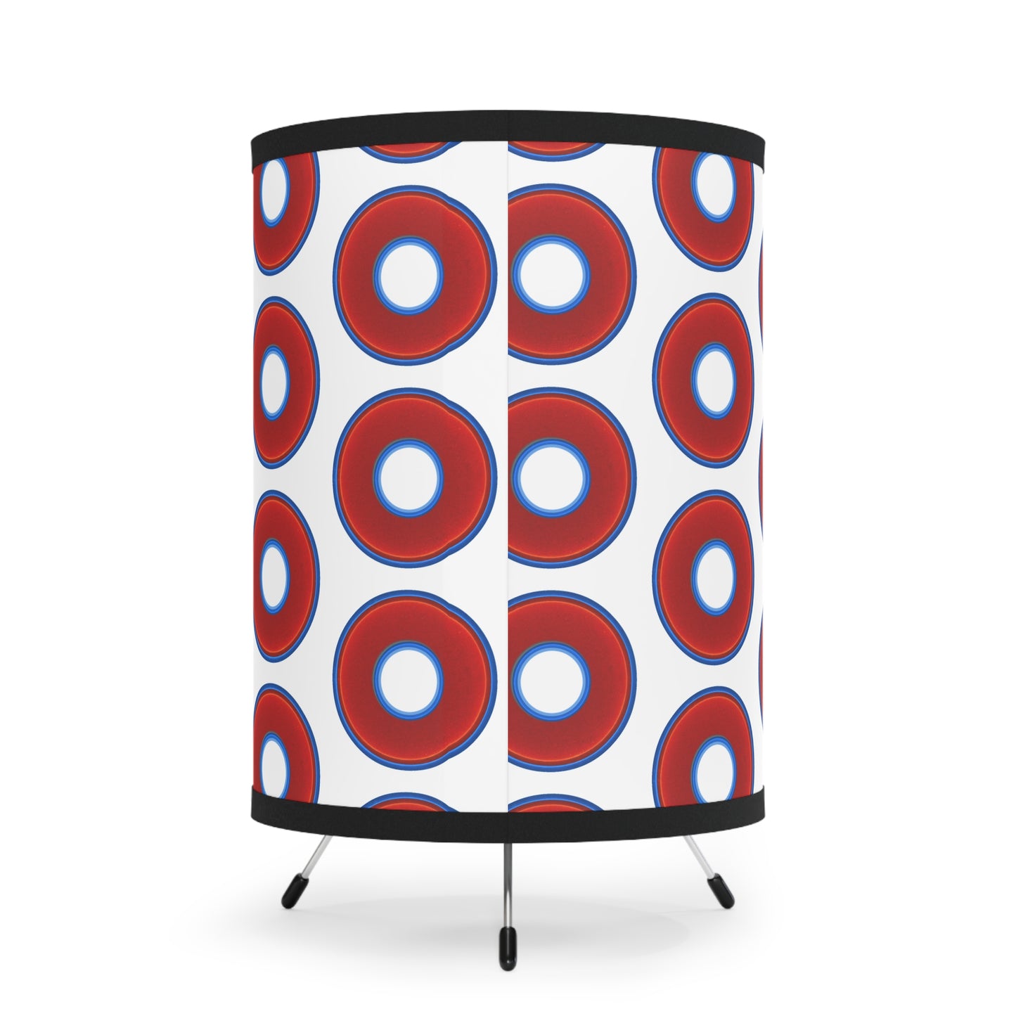 Lumpy Tripod Donut Lamp - vivid red donuts w/white background