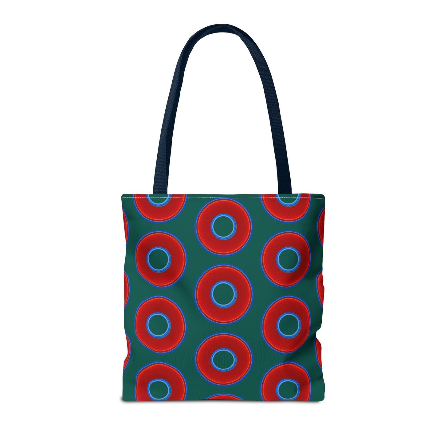 Lumpy Beach/Tote Bag - red vivid donuts w/dark grayish green background