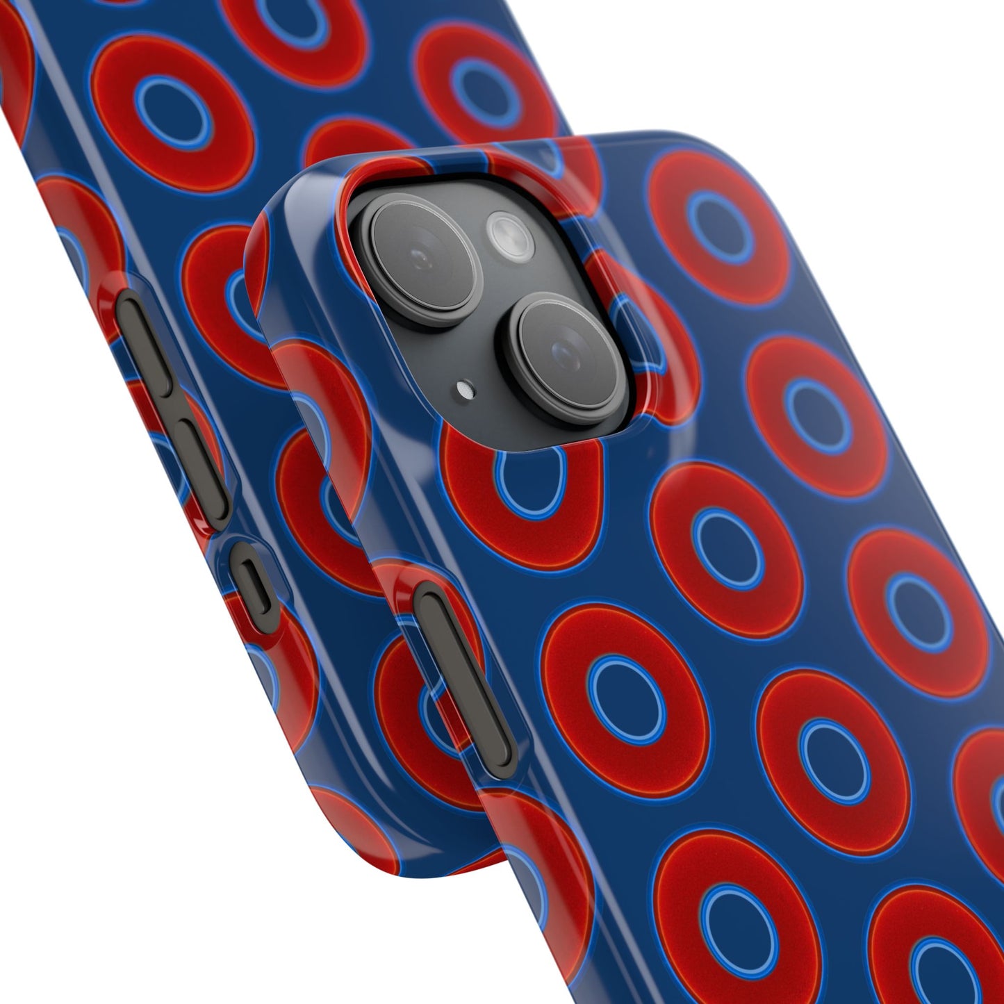 Lumpy Donut Snap Case - red vivid donut print w/Atlantic navy blue background