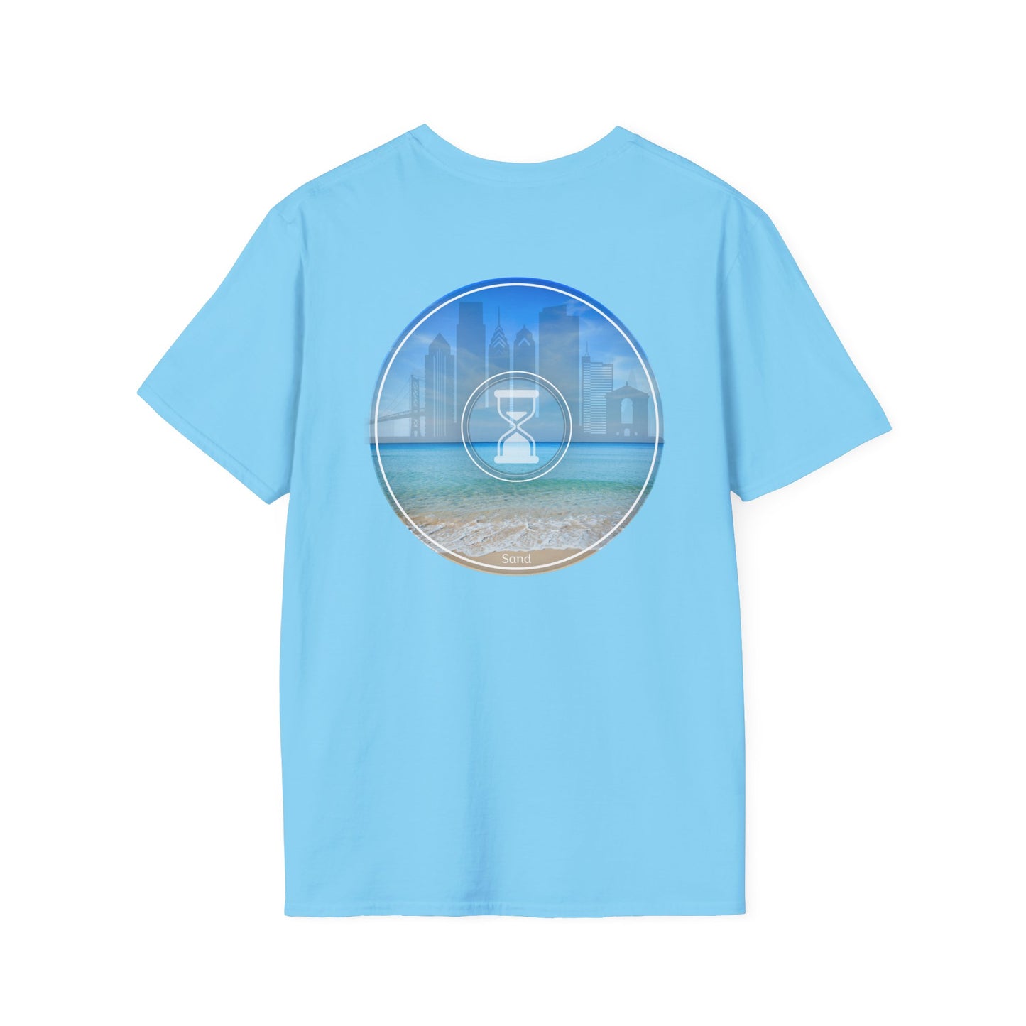 Classic Donut Tee - Unisex Soft-Style - "Philly Special: Still Loading Sand" - vivid blue  pic donut - variant 1
