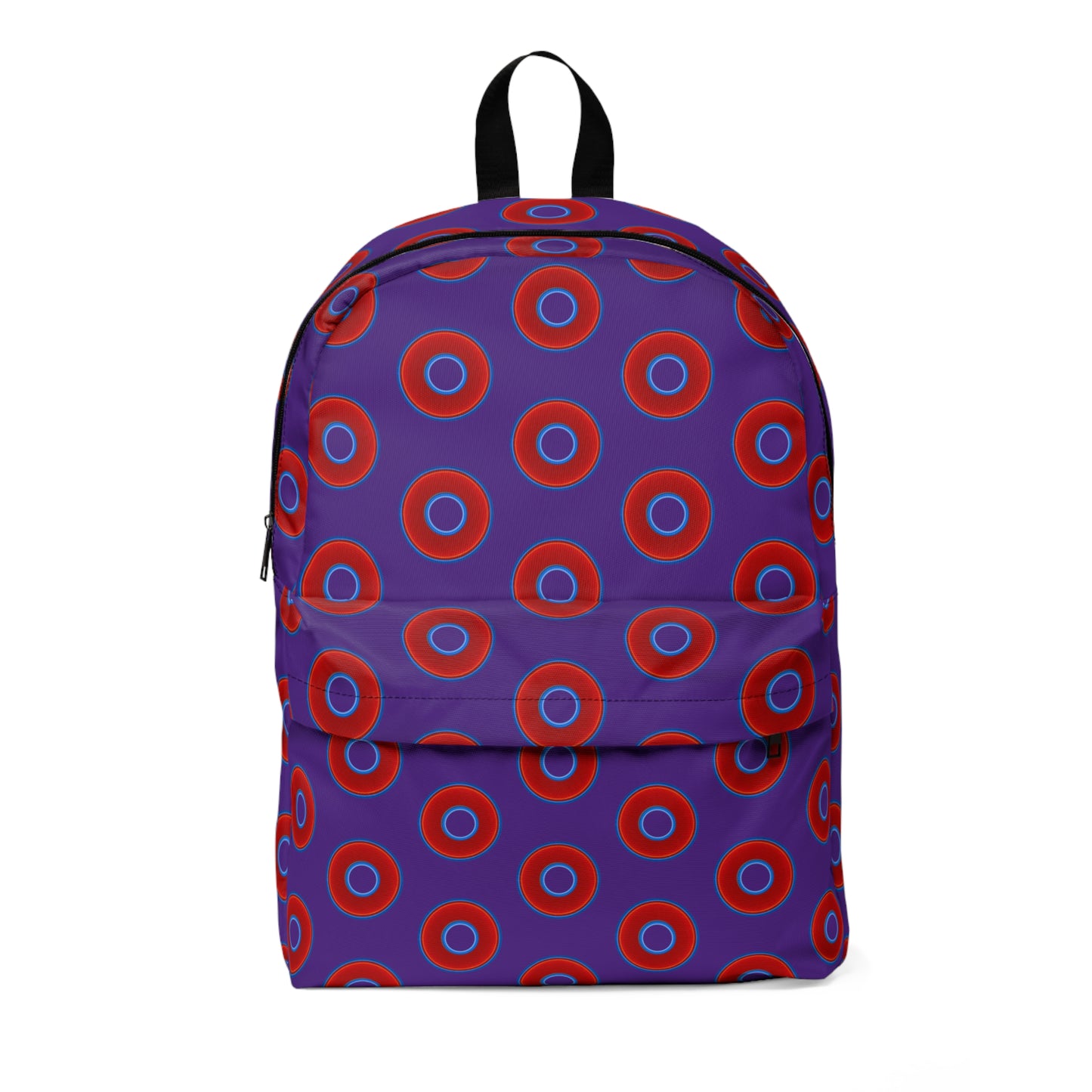 Donut Backpack - red vivid donuts w/dark purple background