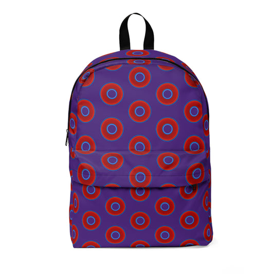 Donut Backpack - red vivid donuts w/dark purple background