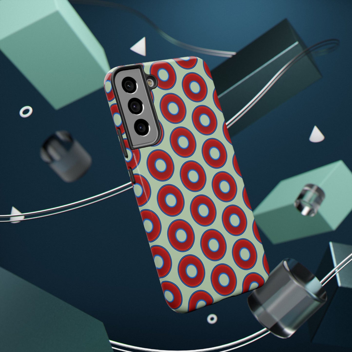 Impact-Resistant Lumpy Donut Case - red vivid donut print w/seafoam green background