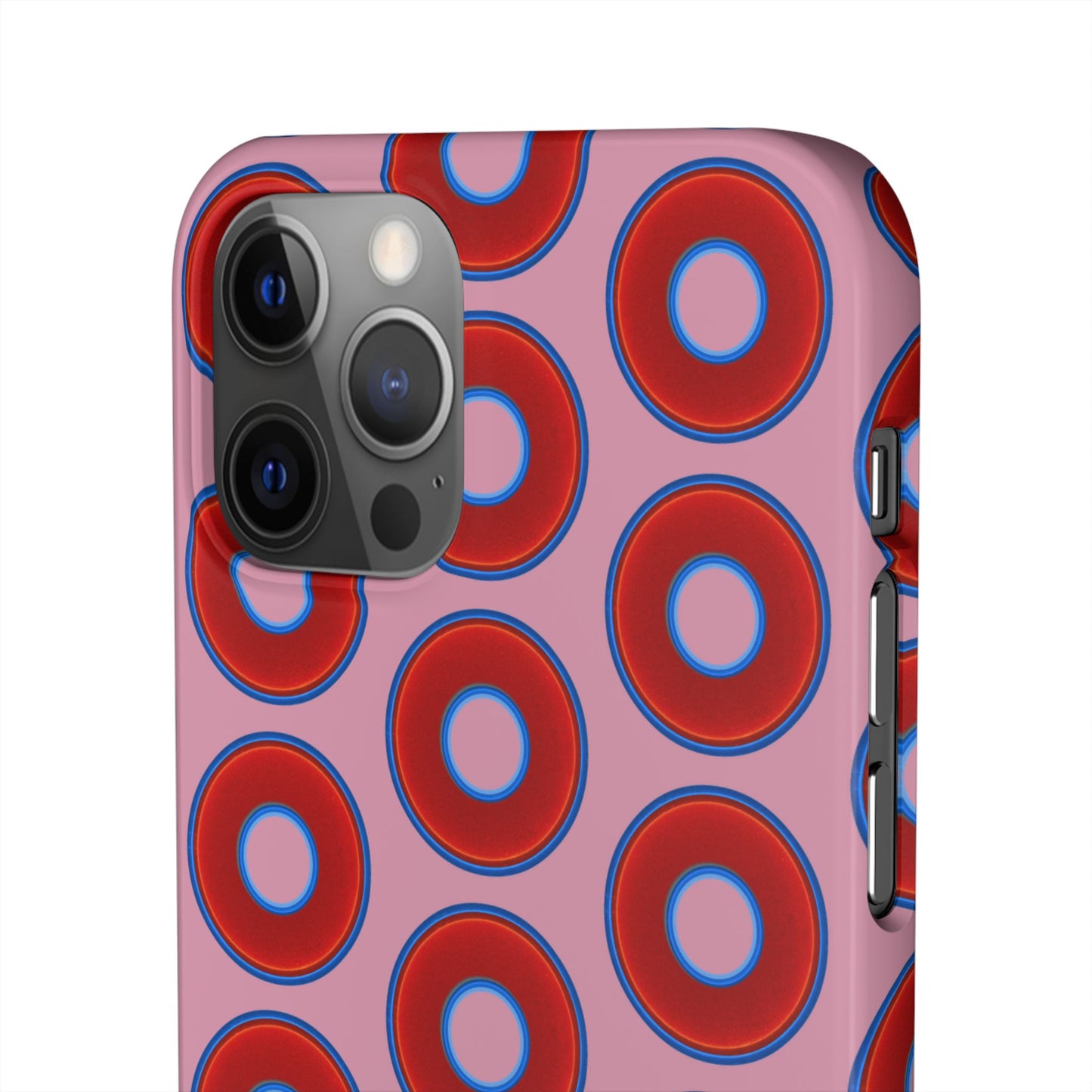 Lumpy Donut Snap Case - red vivid donut print w/pale magenta background