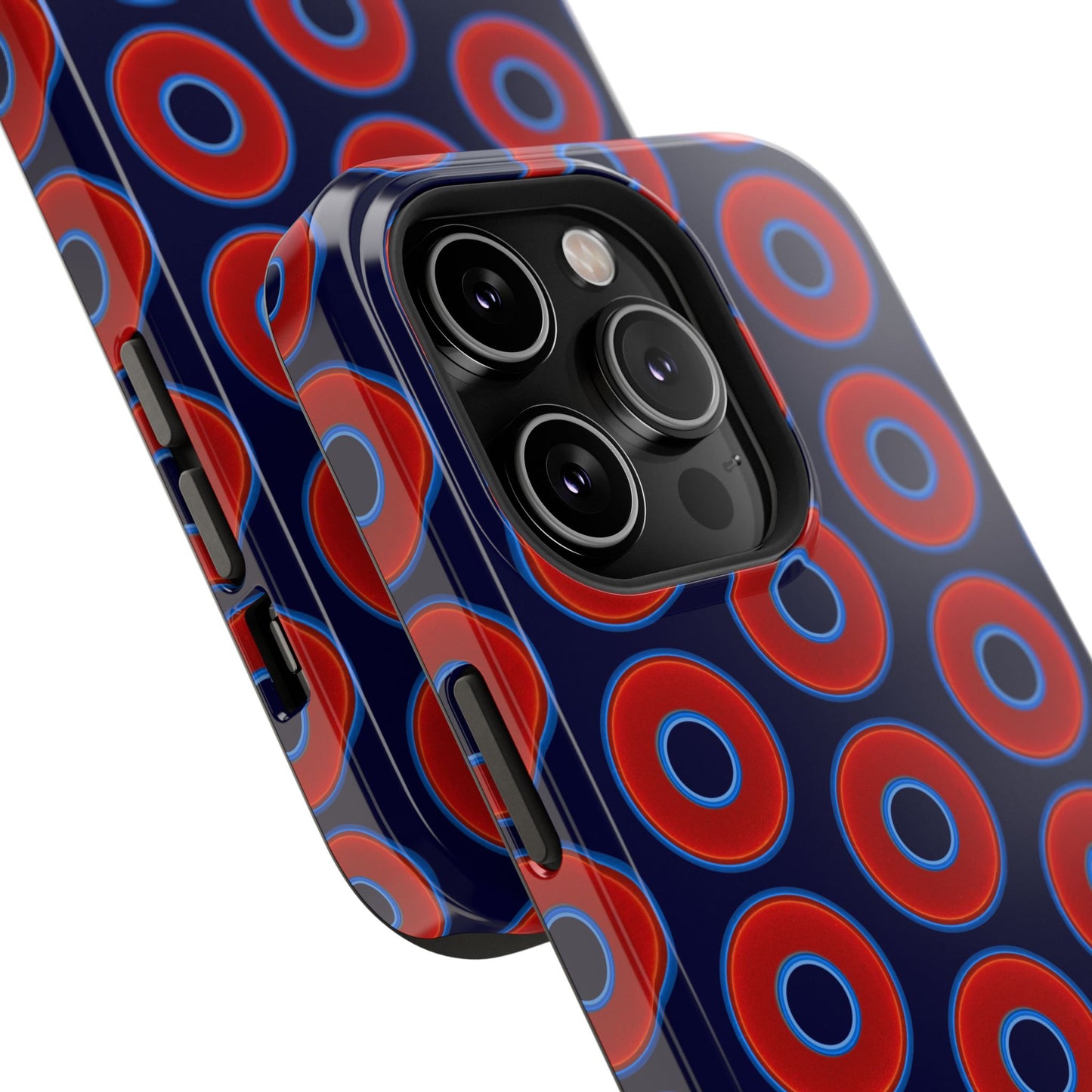 Impact-Resistant Lumpy Donut Case - red vivid donut print w/midnight blue background