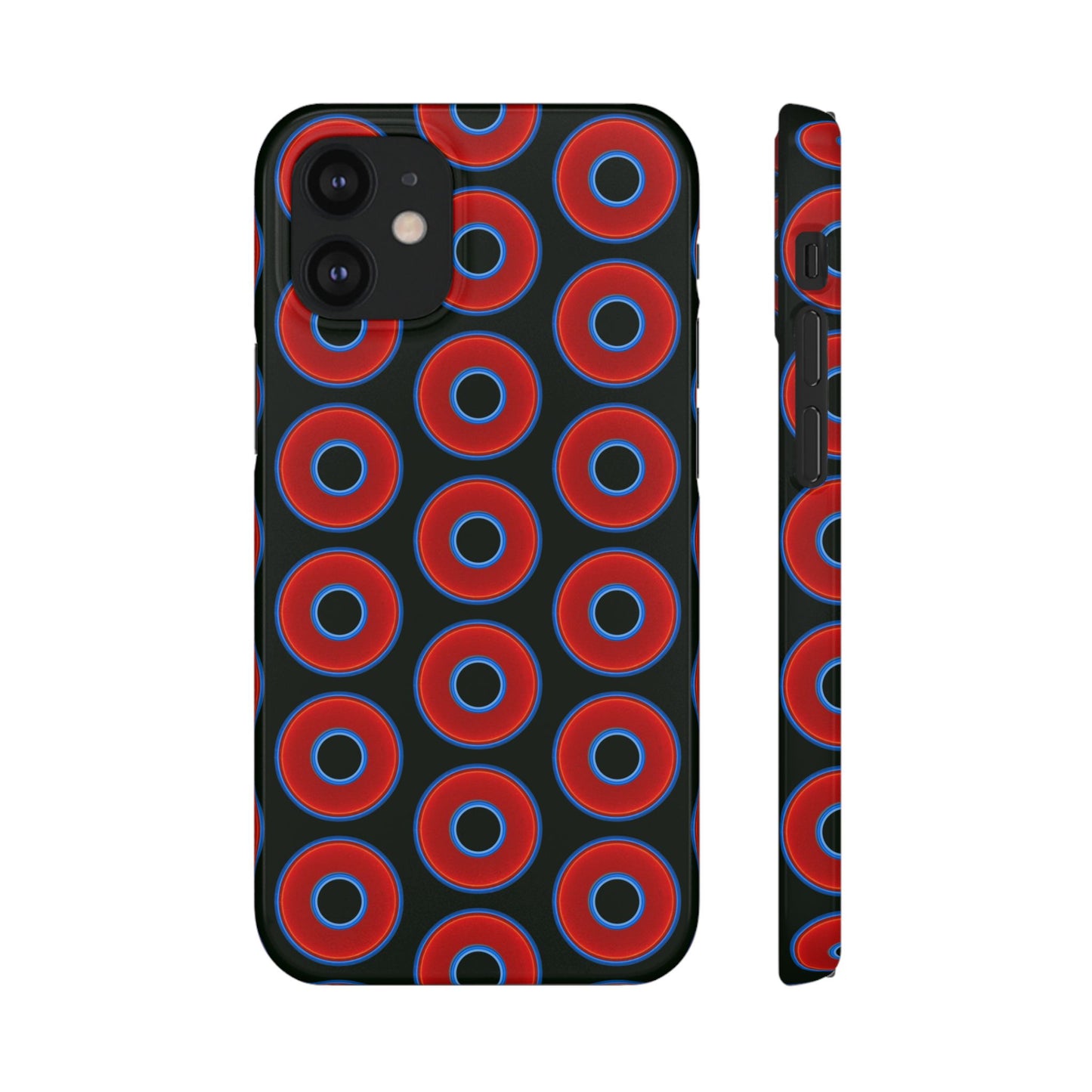 Lumpy Donut Snap Case - red vivid donut print w/midnight moss green background