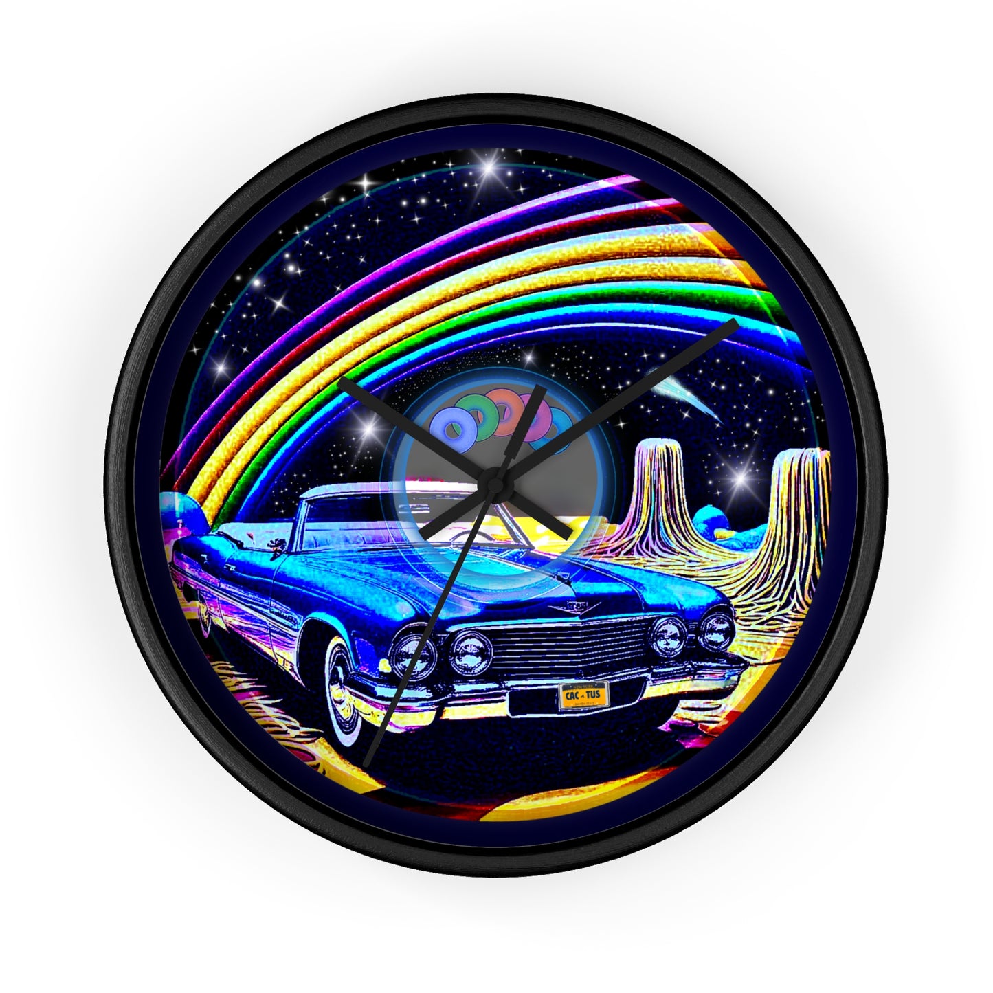 Lumpy Wall Clock - "Halley's Caddy Donut Clock" - variant 1 - space/pic donut dark w/black background