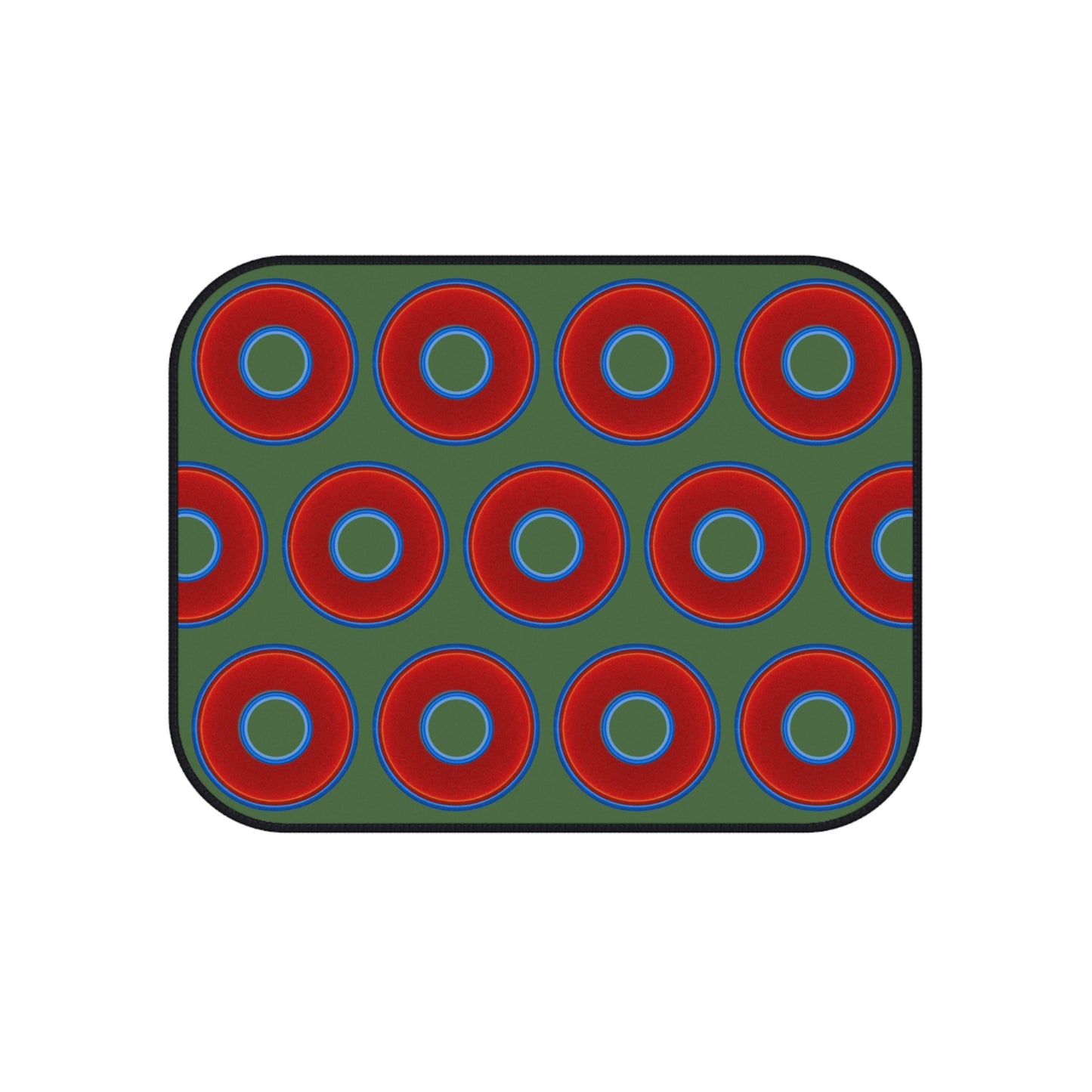 Contacted Car Mats - vivid donut print w/dark green background