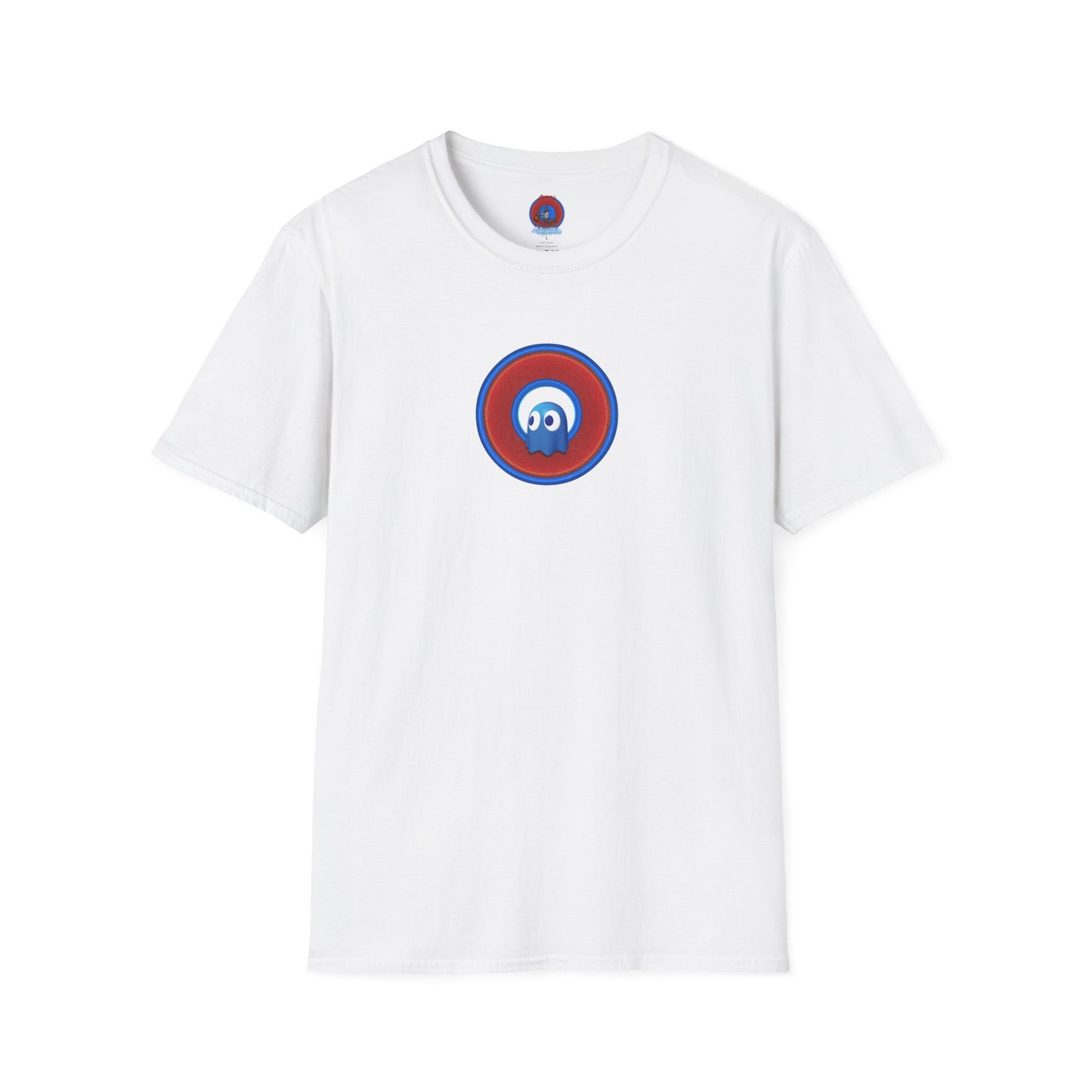Classic Donut Tee - Unisex Soft-Style - "The Story of the Donut - a Ghostly Good Time" - red/blue rustic donut - variant 1