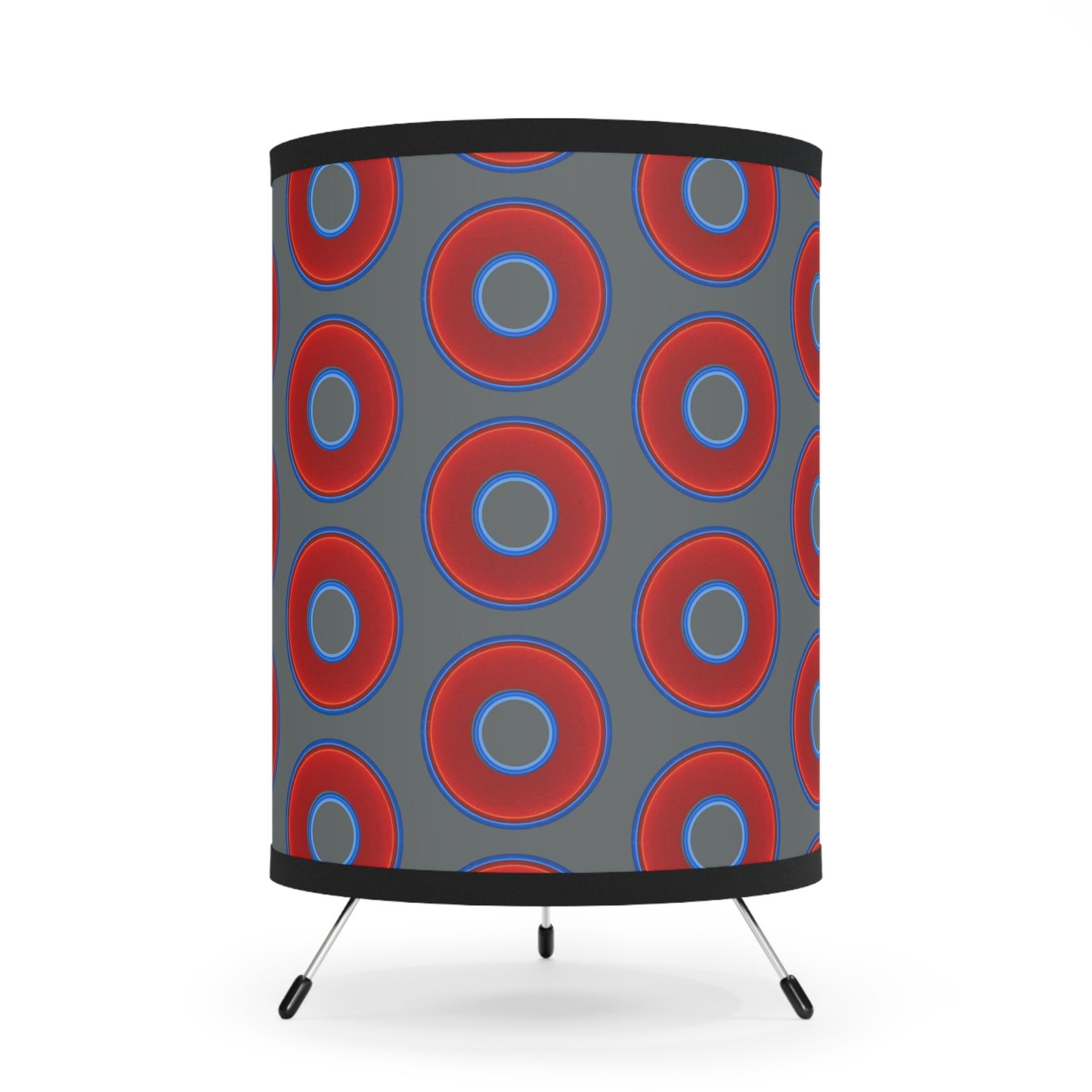 Lumpy Tripod Donut Lamp - vivid red donuts w/dark gray background