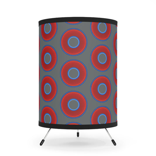 Lumpy Tripod Donut Lamp - vivid red donuts w/dark gray background