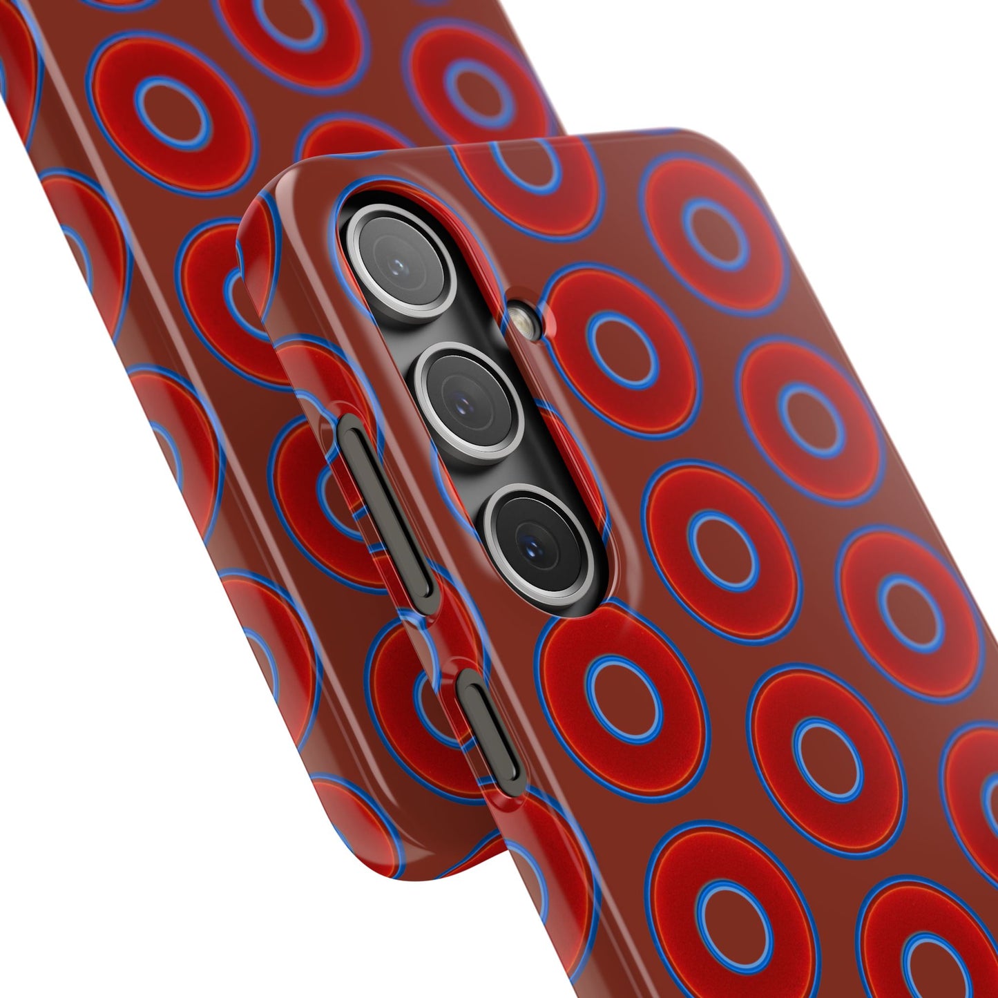 Lumpy Donut Snap Case - red vivid donut print w/burnt umber background