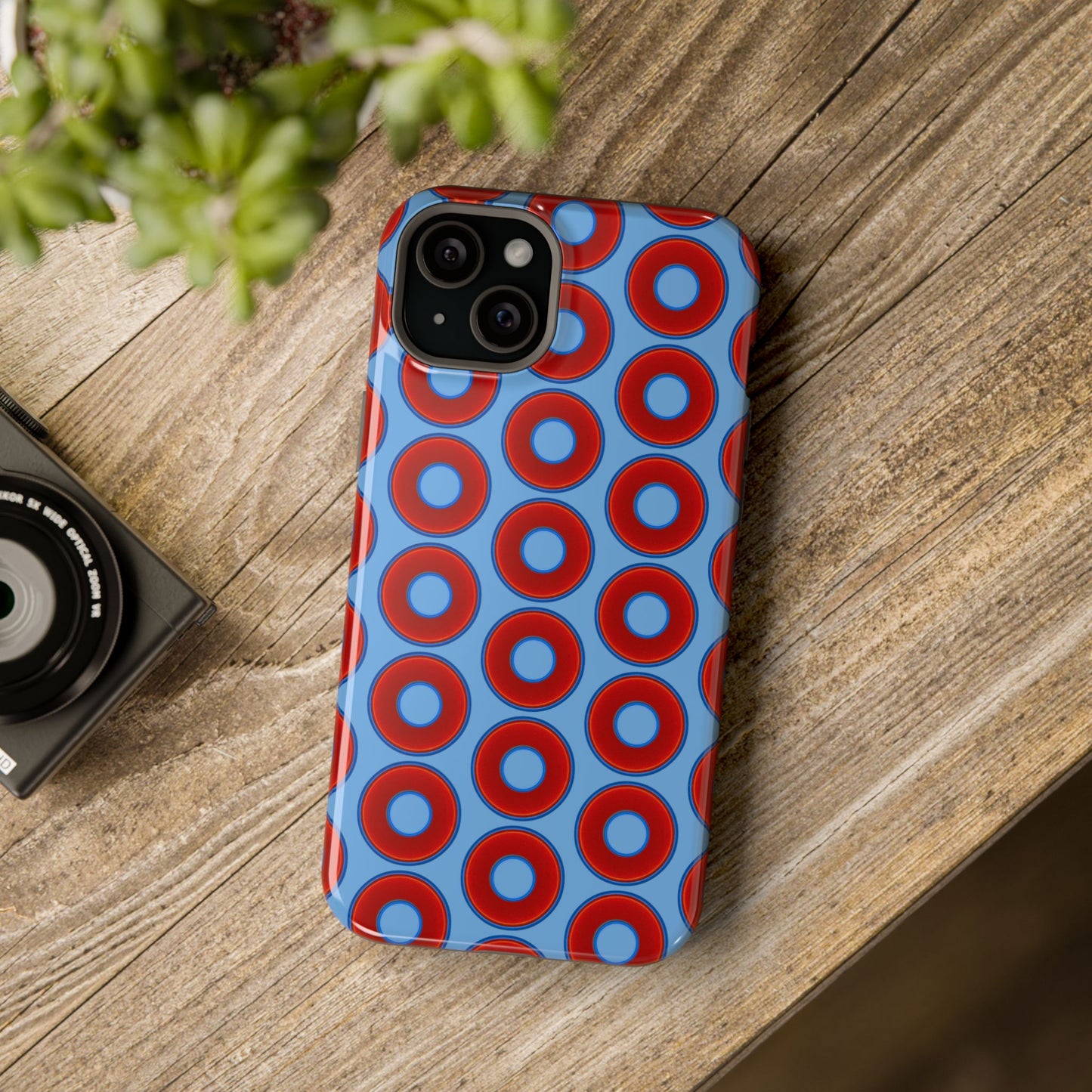 Magnetic Tough Donut Case - red vivid donut print w/light blue background