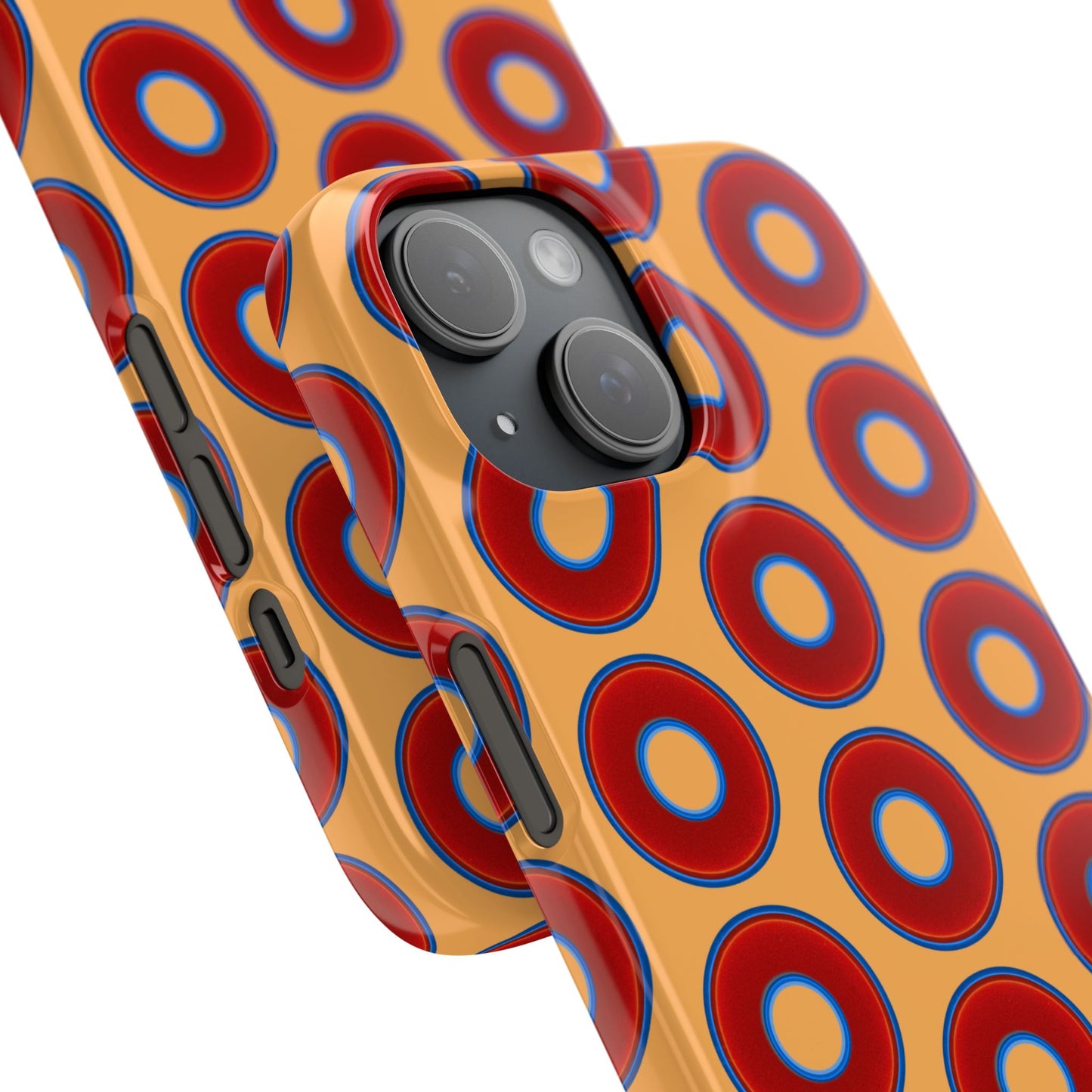 Lumpy Donut Snap Case - red vivid donut print w/creamcicle orange background