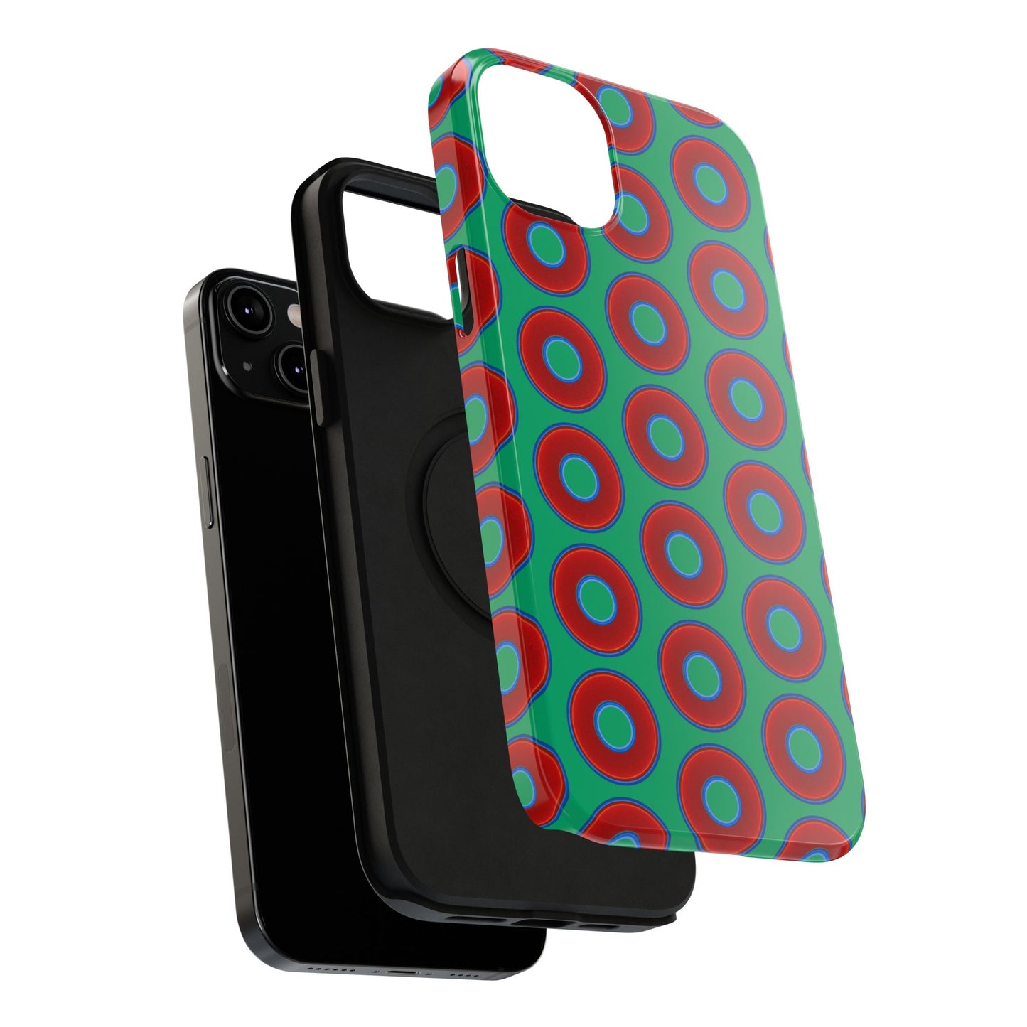 Impact-Resistant Lumpy Donut Case - red vivid donut print w/jade green background