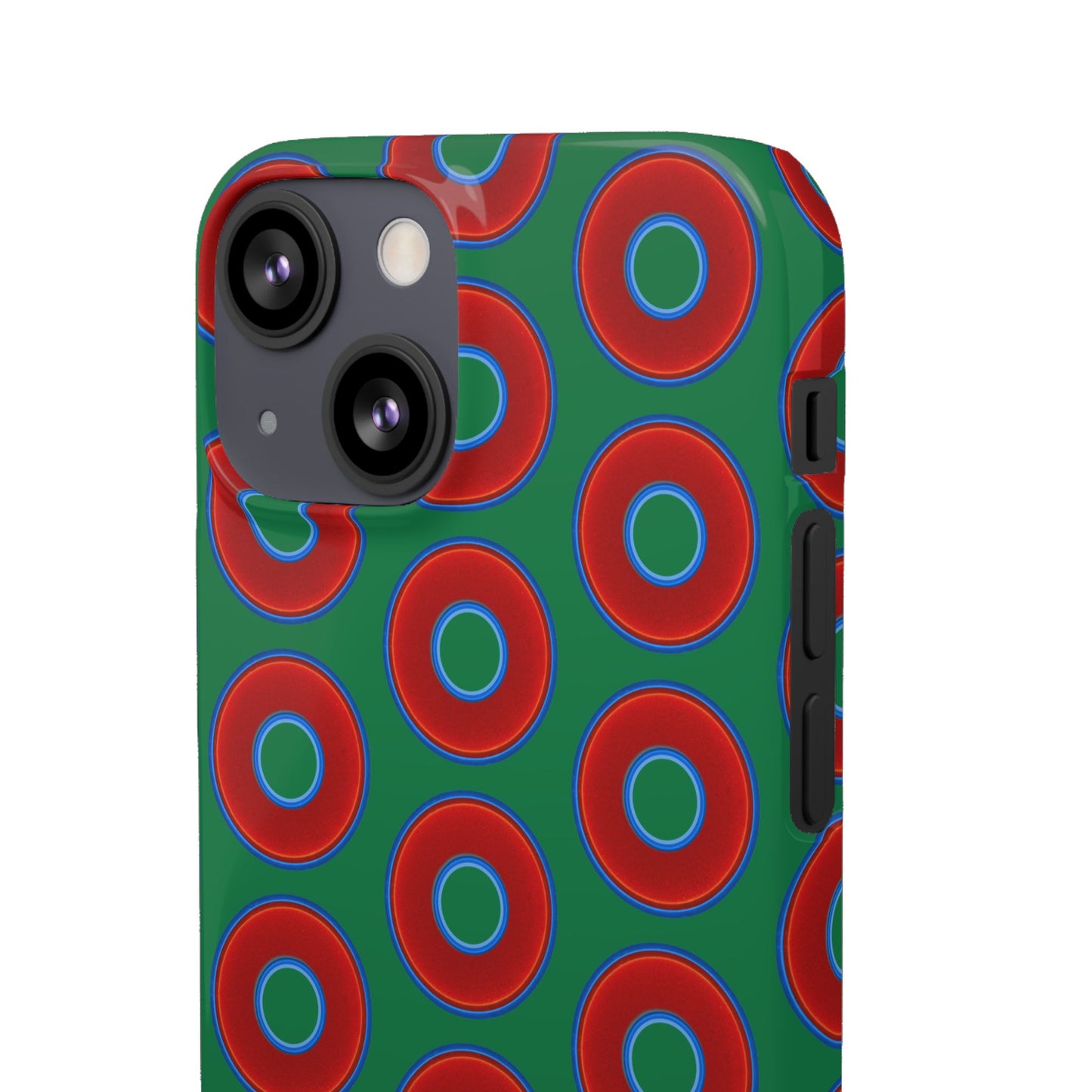 Lumpy Donut Snap Case - red vivid donut print w/green background