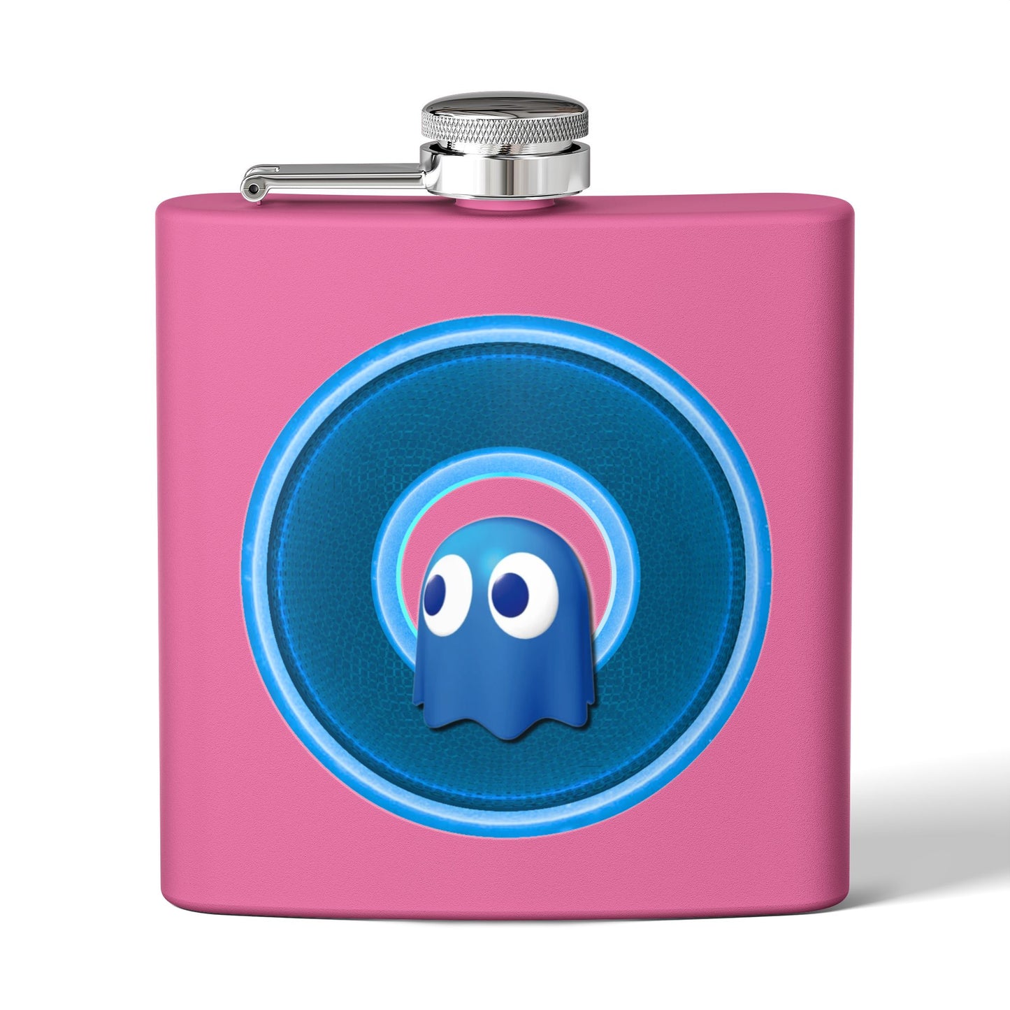 Lump's Donut Flask 6 oz -  "The Storied Donut Flask" - variant 2 - blue/light blue rustic donut - [*w/your choice of 6 backgrounds]