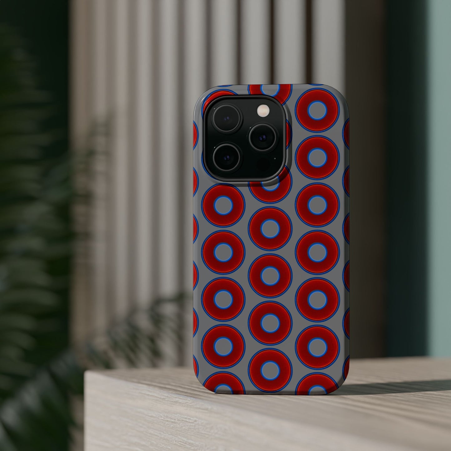 Magnetic Tough Donut Case - red vivid donut print w/gray background