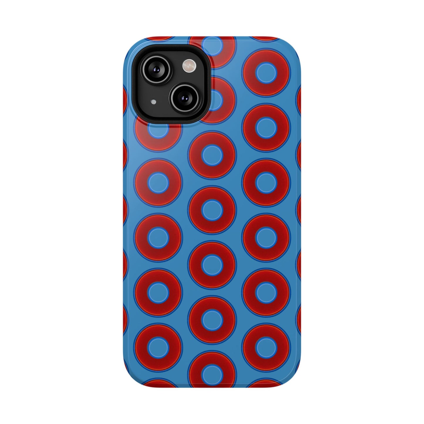 Impact-Resistant Lumpy Donut Case - red vivid donut print w/light steel blue background