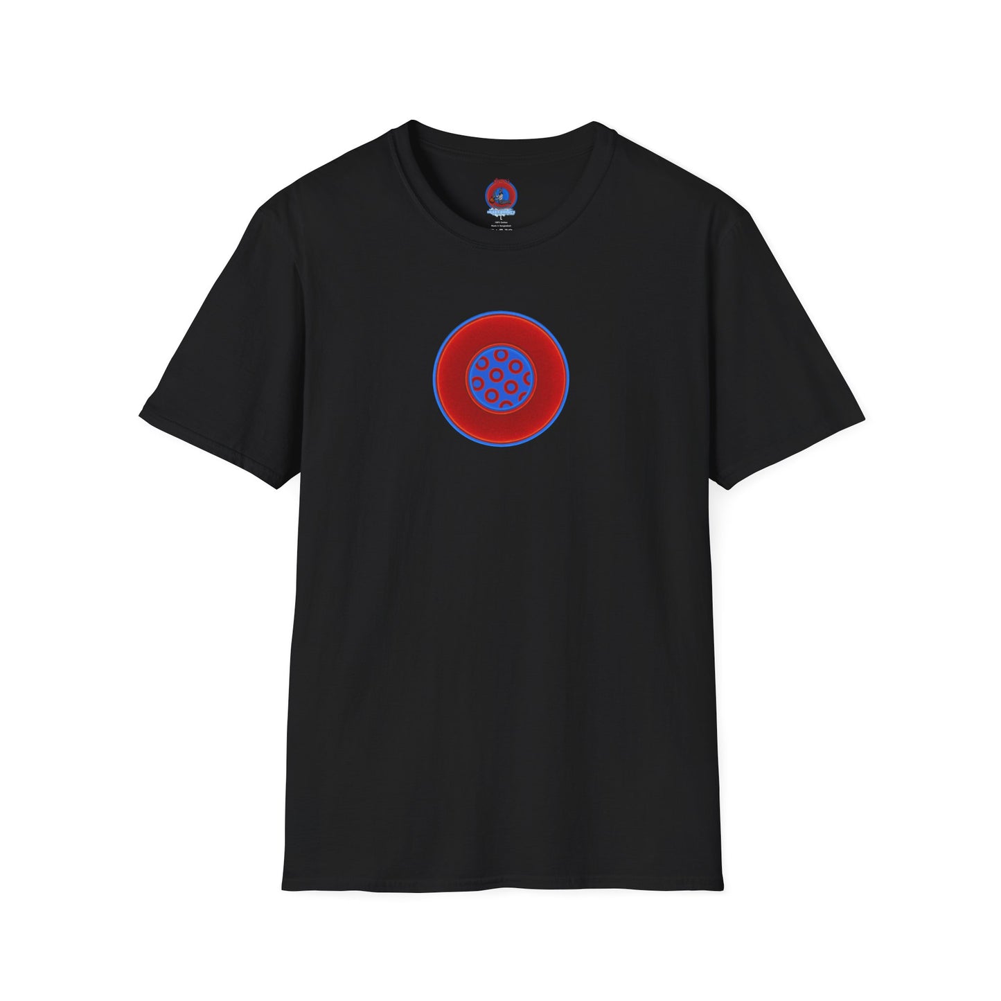 Classic Donut Tee - Unisex Soft-Style - "Portal Donut" - vivid red/blue donut  - w/royal blue - variant 1