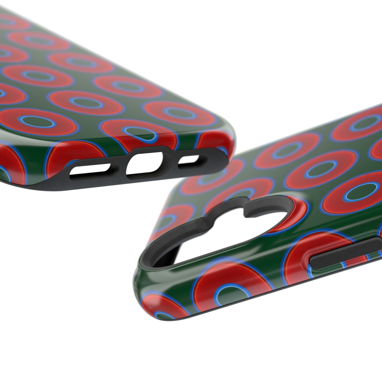 Impact-Resistant Lumpy Donut Case - red vivid donut print w/dark pond green background