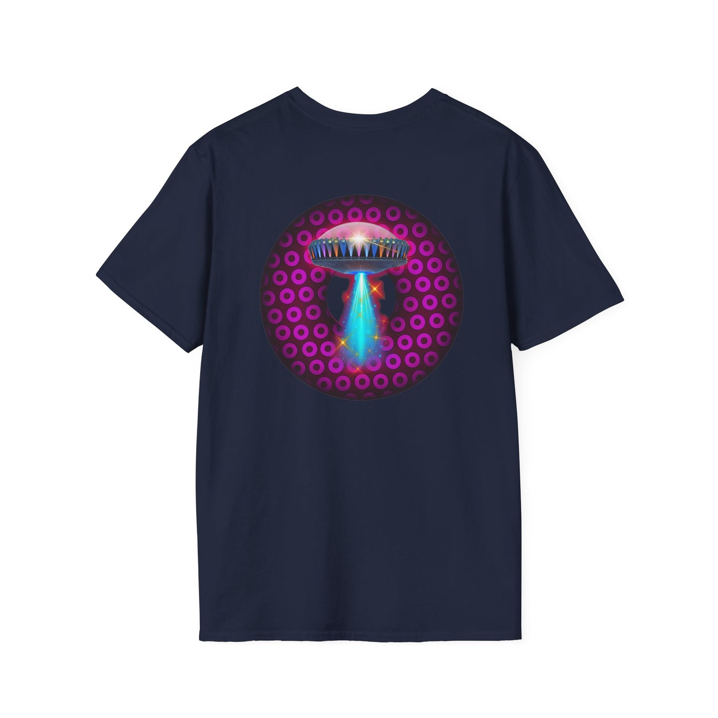 Coffee Traders Tee - Unisex Soft-Style - "Blastoff " - paradoxical donuts - variant 2 - logo front/mothership back