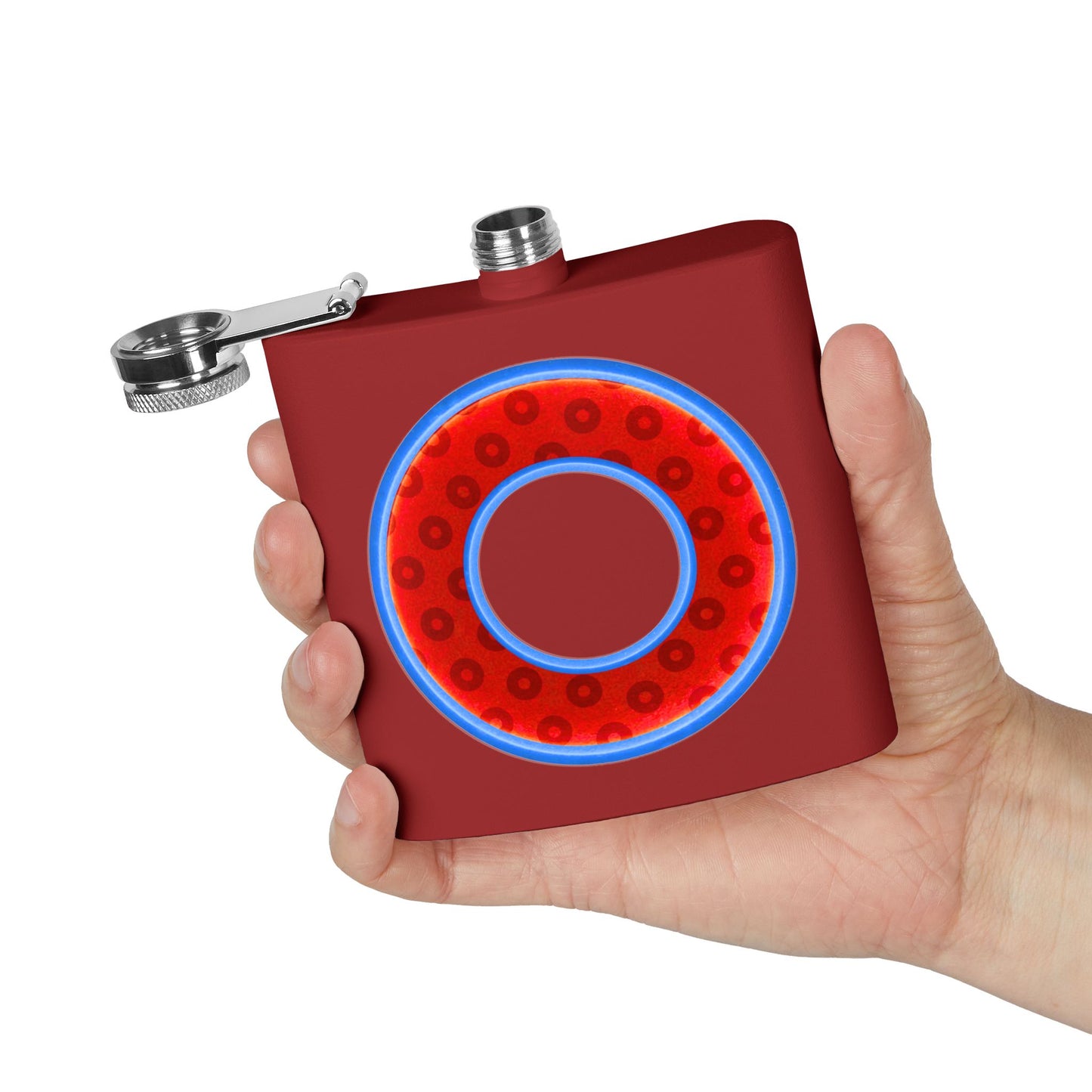 Lump's Donut Flask 6 oz -  Red/Blue Widemouthed Paradox Donut - [*w/your choice of 7 backgrounds]