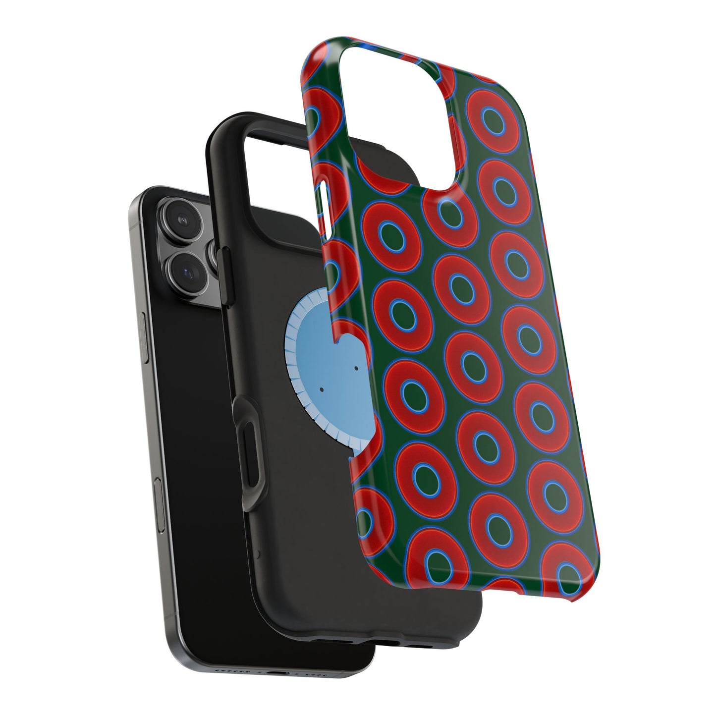 Magnetic Tough Donut Case - red vivid donut print w/deep pond green background