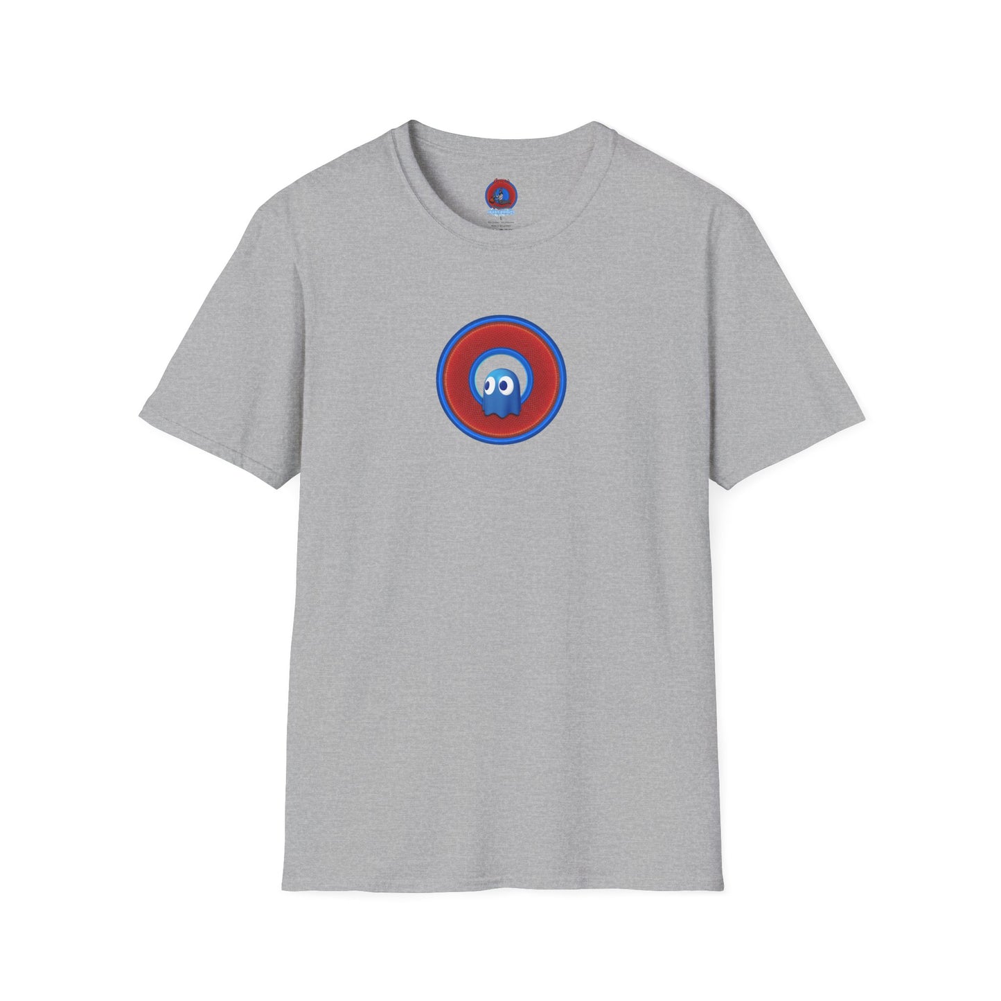 Classic Donut Tee - Unisex Soft-Style - "The Story of the Donut - a Ghostly Good Time" - red/blue rustic donut - variant 1