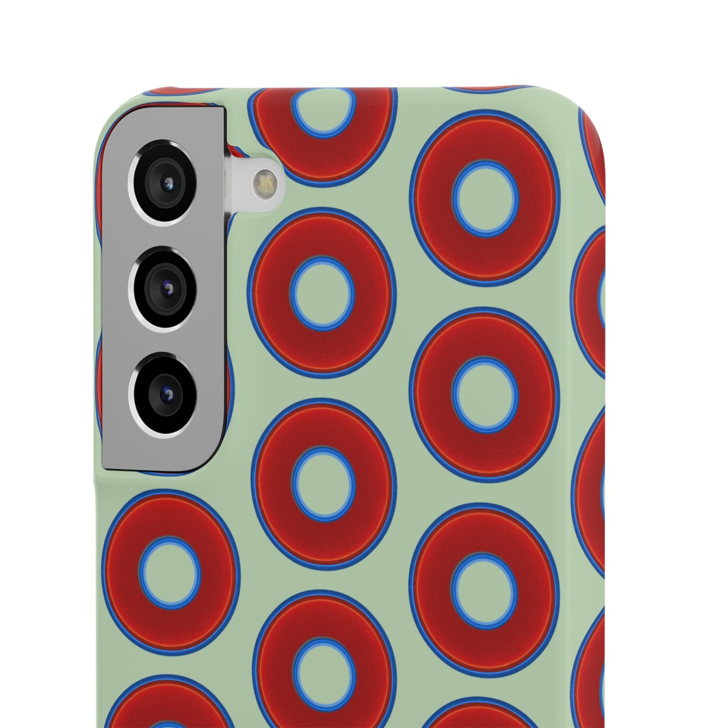 Lumpy Donut Snap Case - red vivid donut print w/seafoam green background