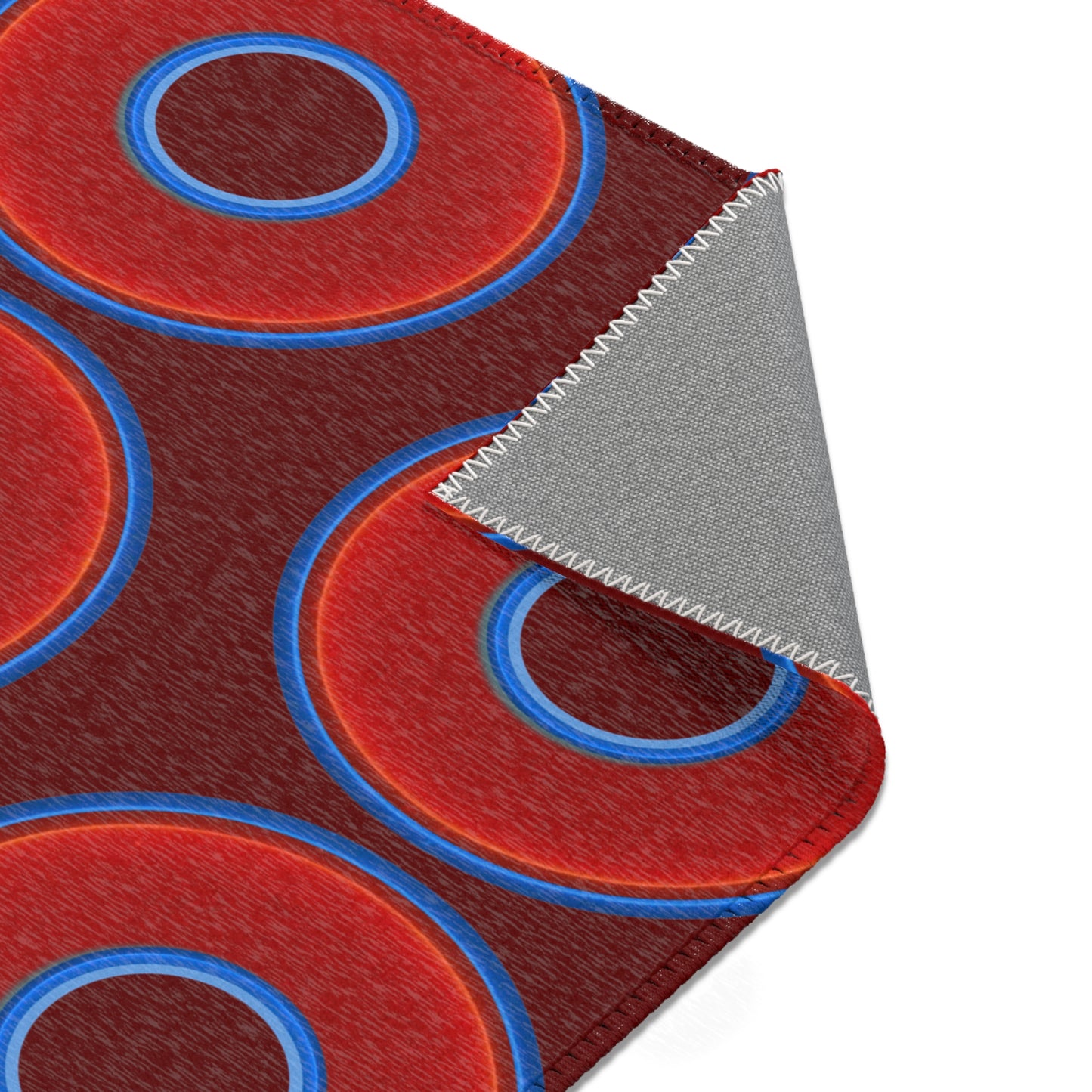 Lumpy Donut Print Rug - choice of 3 sizes - vivid red donut print w/dark red background