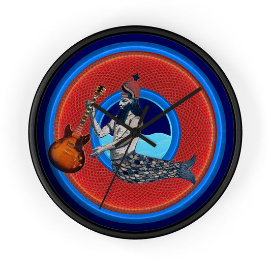 Lumpy Wall Clock - "Doggone Dagon Donut Clock" - variant 2 - rustic red/blue donut w/navy blue background