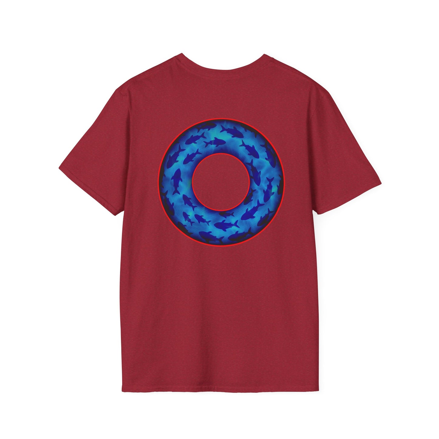 Classic Donut Tee - Unisex Soft-Style - "Skoolie of Phishies" - vivid sea donut - w/darker blue water - variant 2