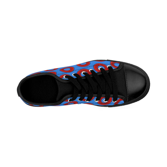 Women's Cushiony Convectors - Low Top - large red vivid donut print w/light royal blue background