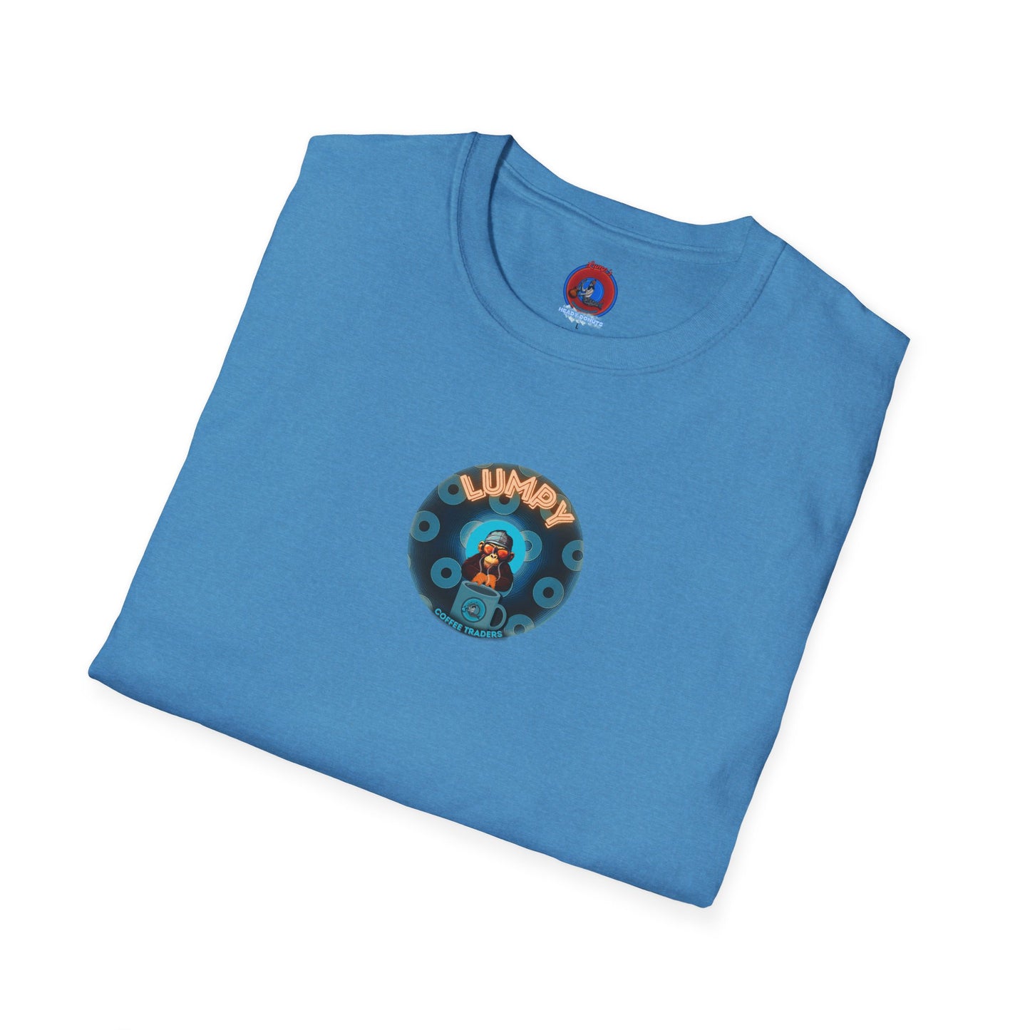 Lumpy Coffee Traders Tee - Unisex Soft-Style - "Good to Last Leaky Drop" - paradoxical ocean donut - variant 1 - logo front/coffee back