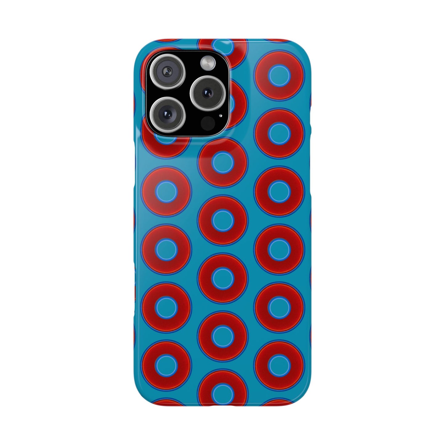Lumpy Donut Snap Case - red vivid donut print w/aquamarine blue background