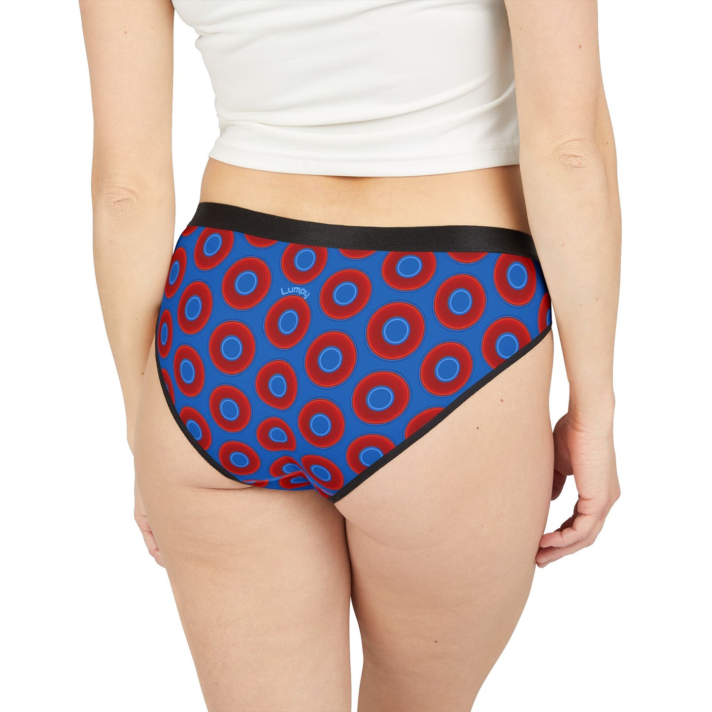 Lumpy Donut Underwear - vivid red donut print w/medium royal blue background