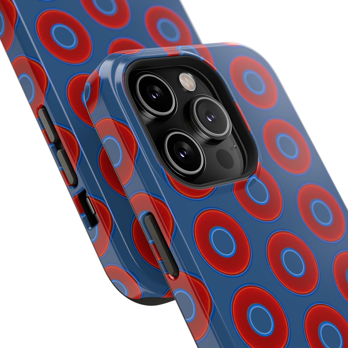 Impact-Resistant Lumpy Donut Case - red vivid donut print w/light navy blue background