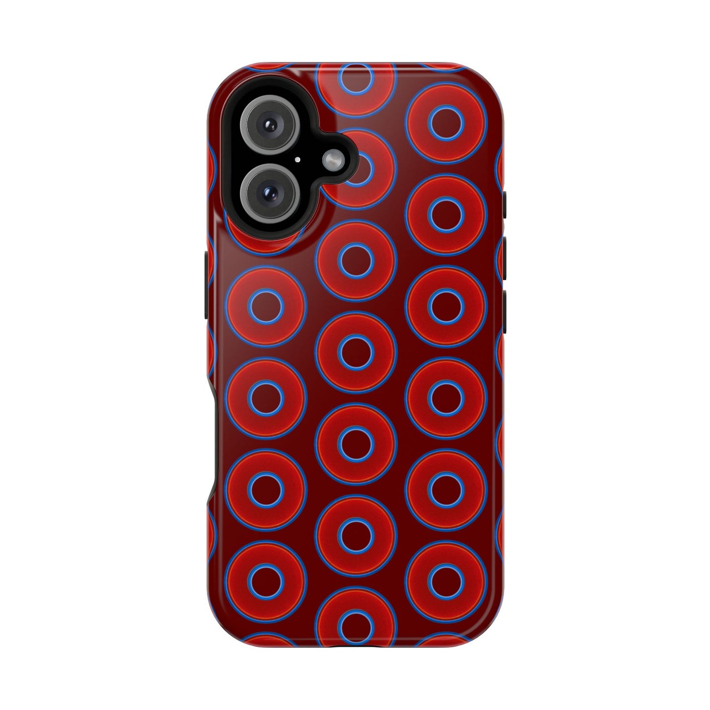 Impact-Resistant Lumpy Donut Case - red vivid donut print w/dark red background