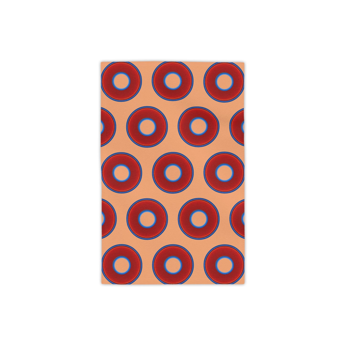 Lumpy Donut Towels - vivid red donuts w/peach background