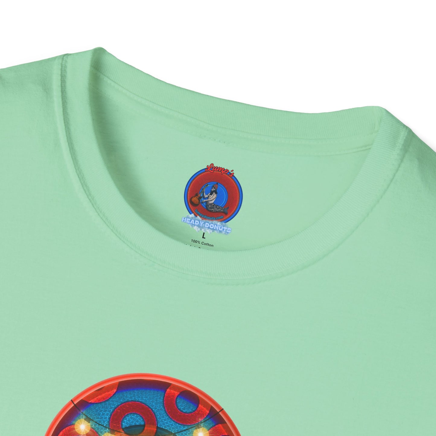 Classic Donut Tee - Unisex Soft-Style - "MORE Donuts Please" - rustic dark blue/red paradox donut - variant 1