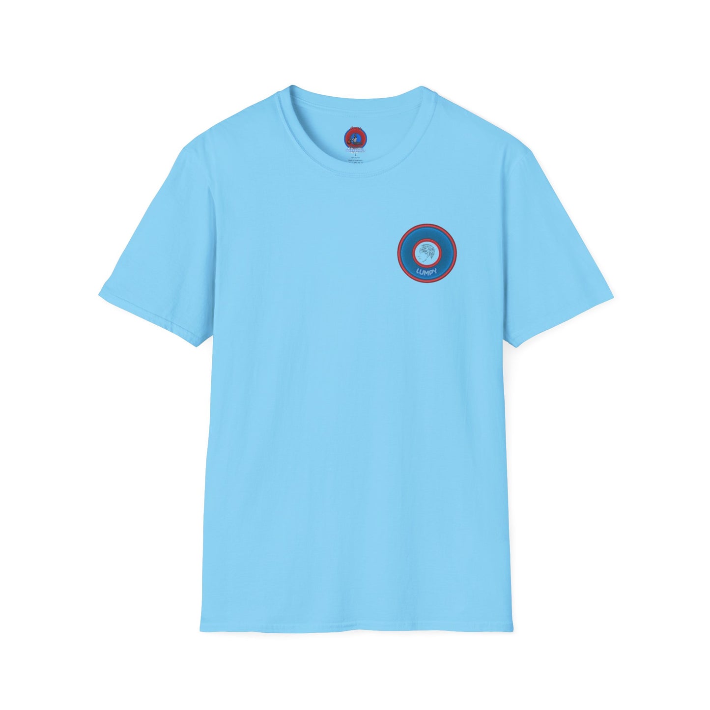 Classic Donut Tee - Unisex Soft-Style - "The Lumpy Donut" - variant 2 - blue/red donut