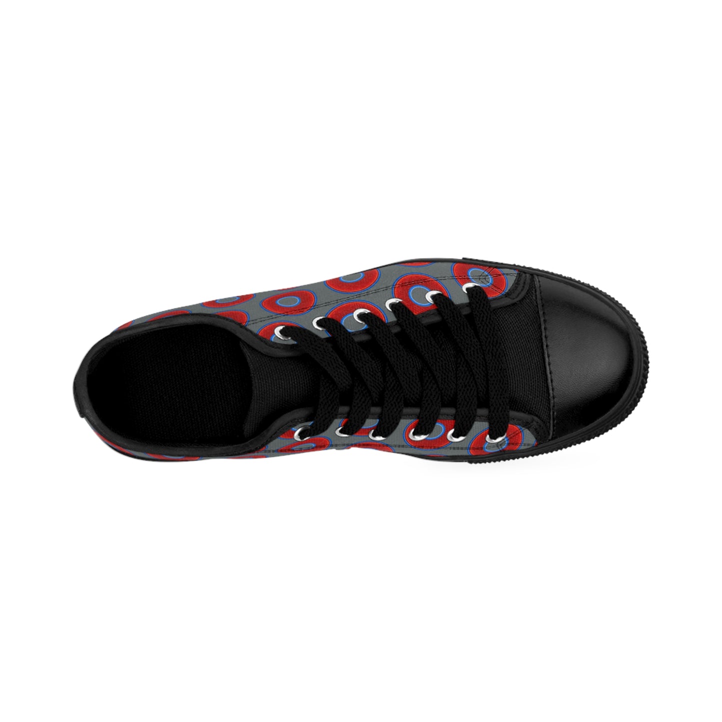 Men's Cushiony Convectors - Low Top - large red vivid donut print w/dark gray background