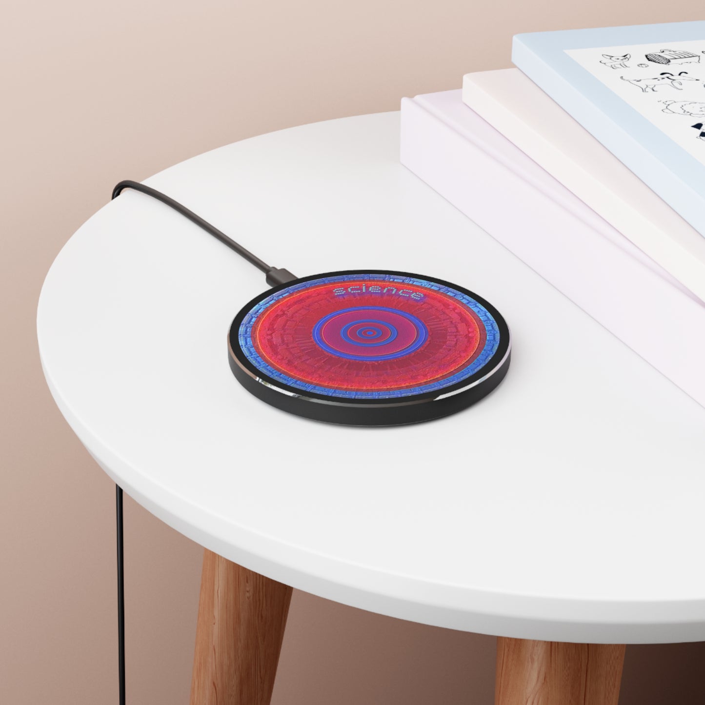 The Flow - Wireless Lumpy Donut Chargers - "Scientific Wireless Charging Donut" - vivid red/blue tube donut w/black background