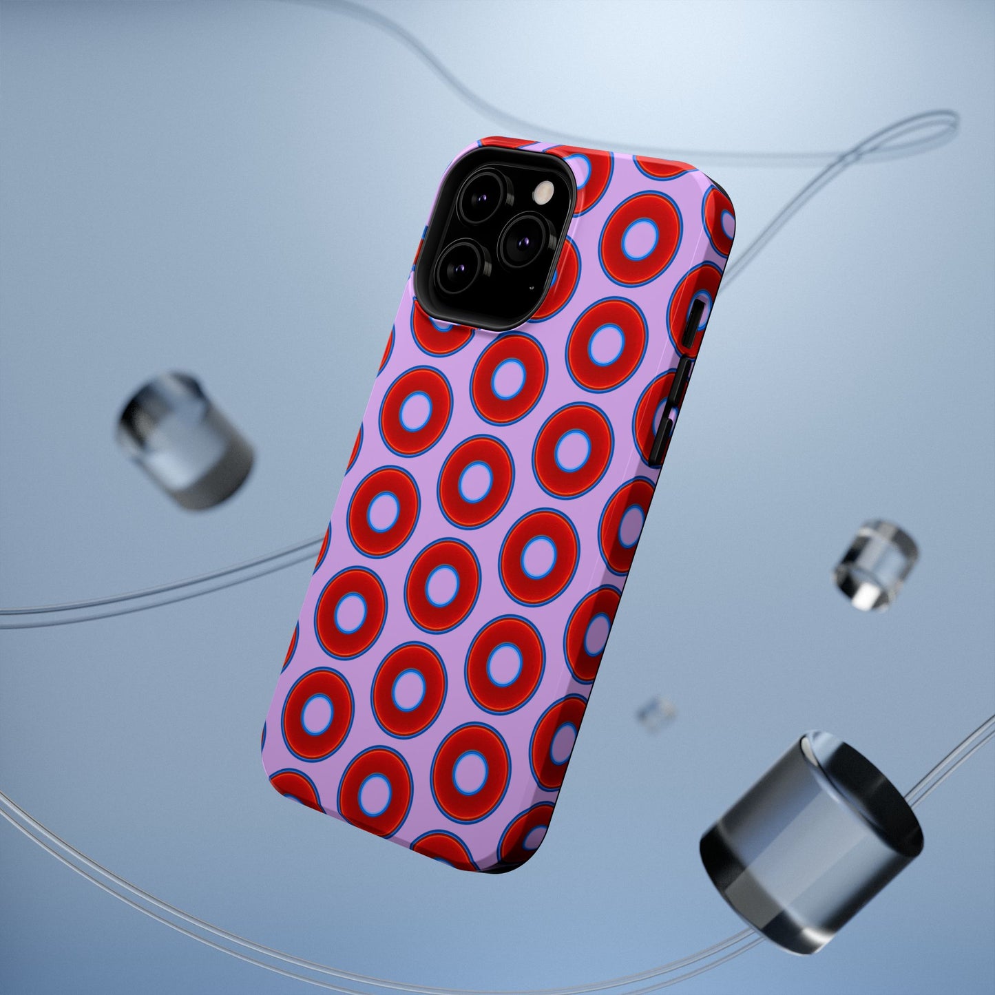 Impact-Resistant Lumpy Donut Case - red vivid donut print w/wisteria purple background