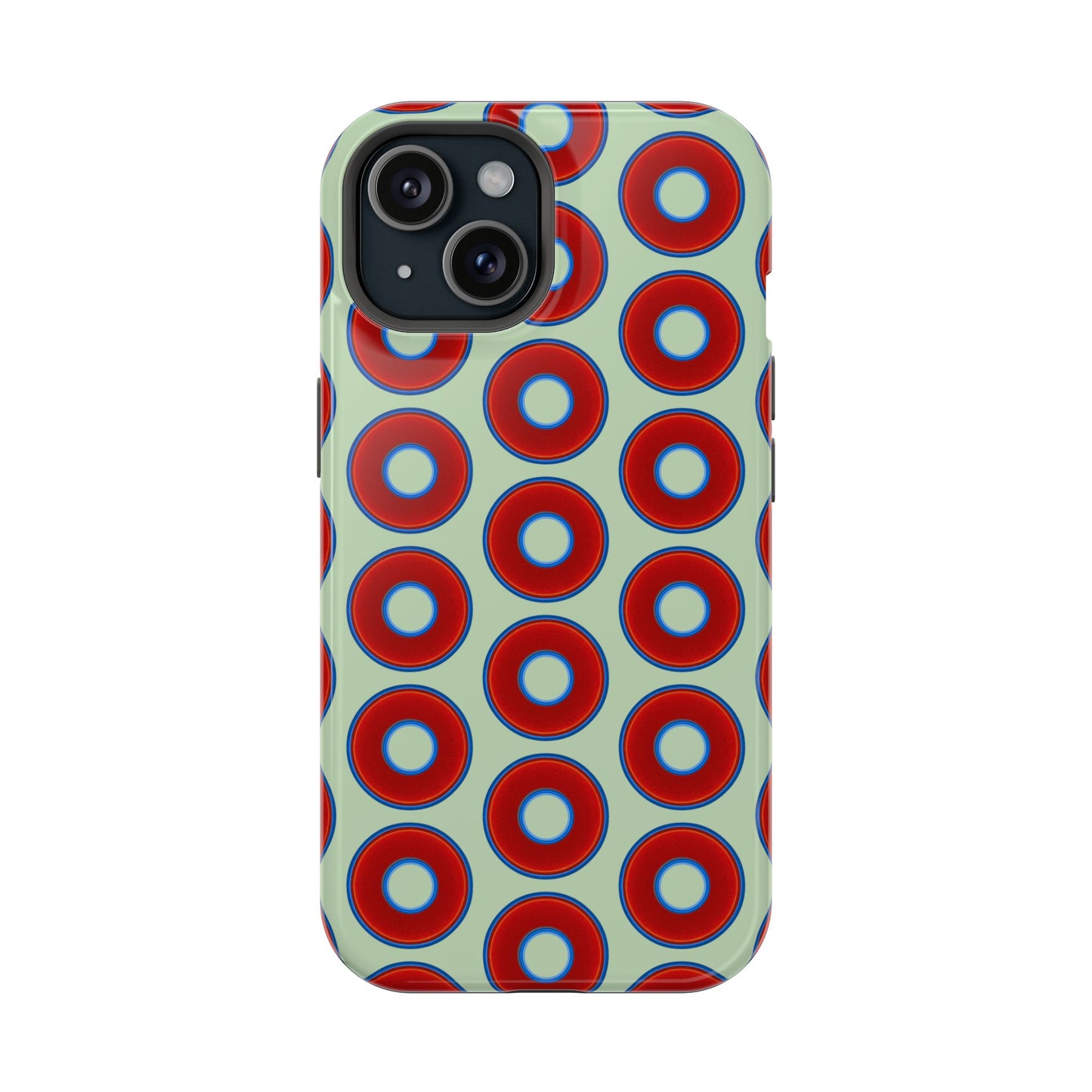 Impact-Resistant Lumpy Donut Case - red vivid donut print w/seafoam green background