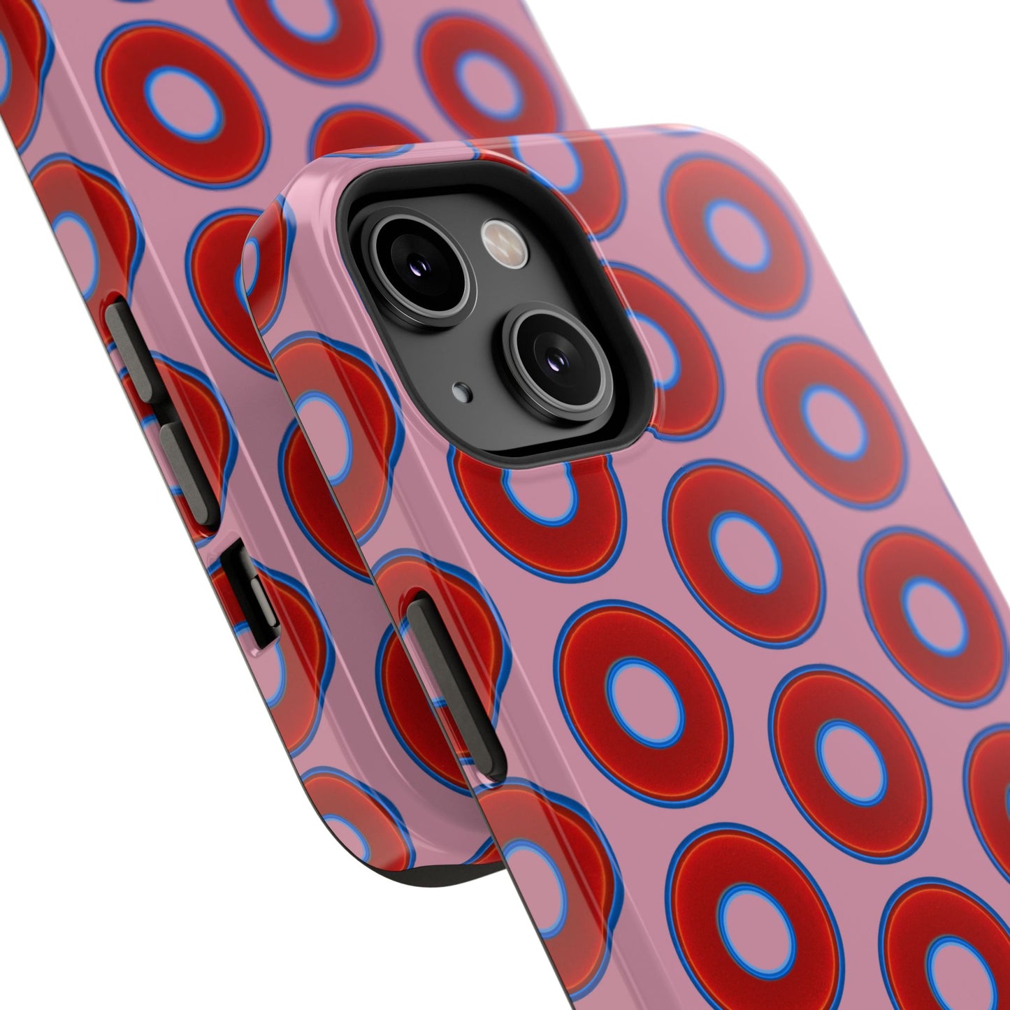 Impact-Resistant Lumpy Donut Case - red vivid donut print w/pale magenta background