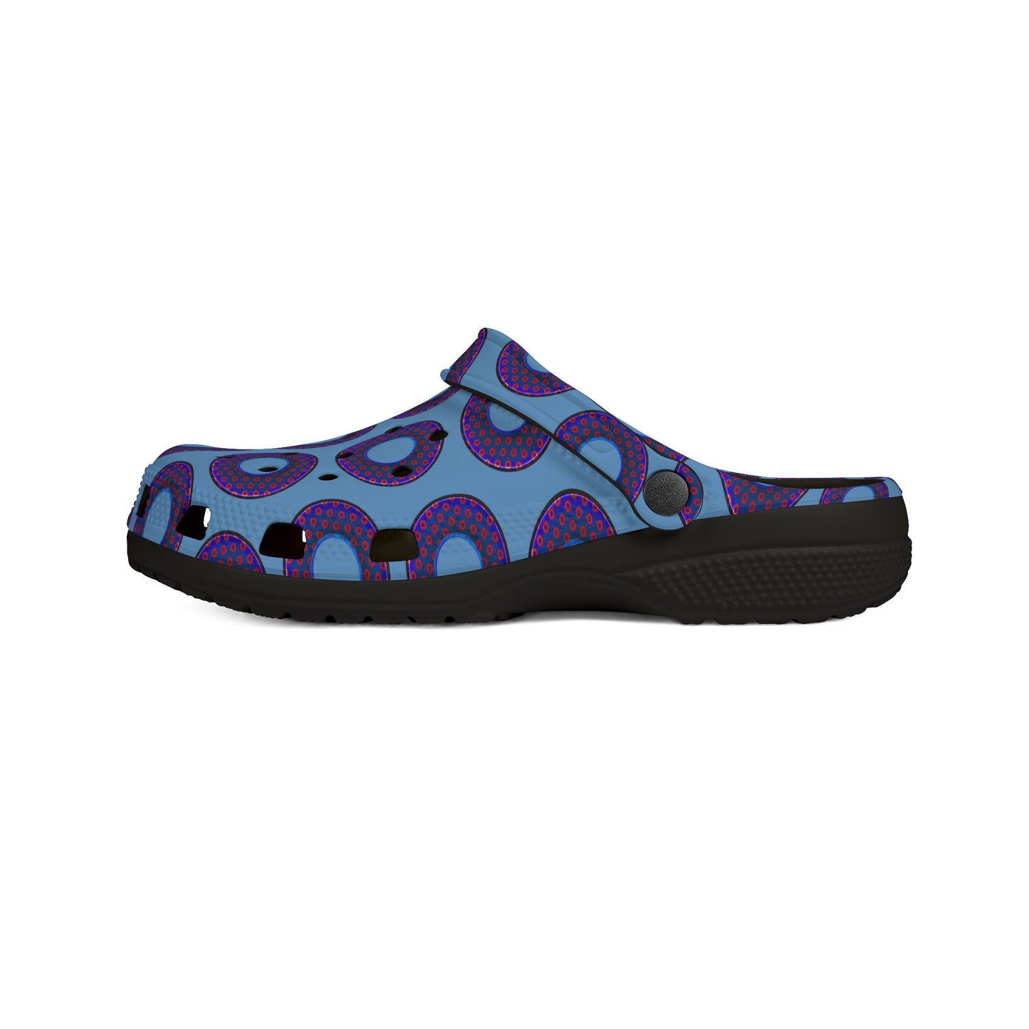 Spatchcocks - donut slip-on shoes - paradoxical weathered blue/red donuts w/light blue background [unisex]