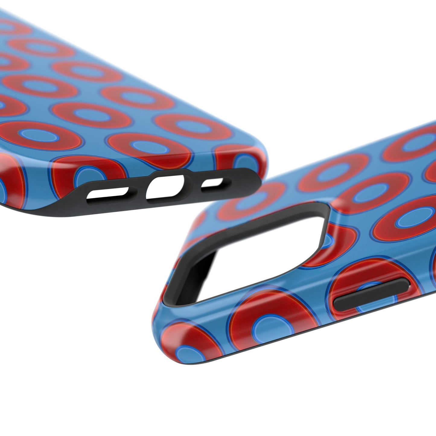 Impact-Resistant Lumpy Donut Case - red vivid donut print w/light steel blue background